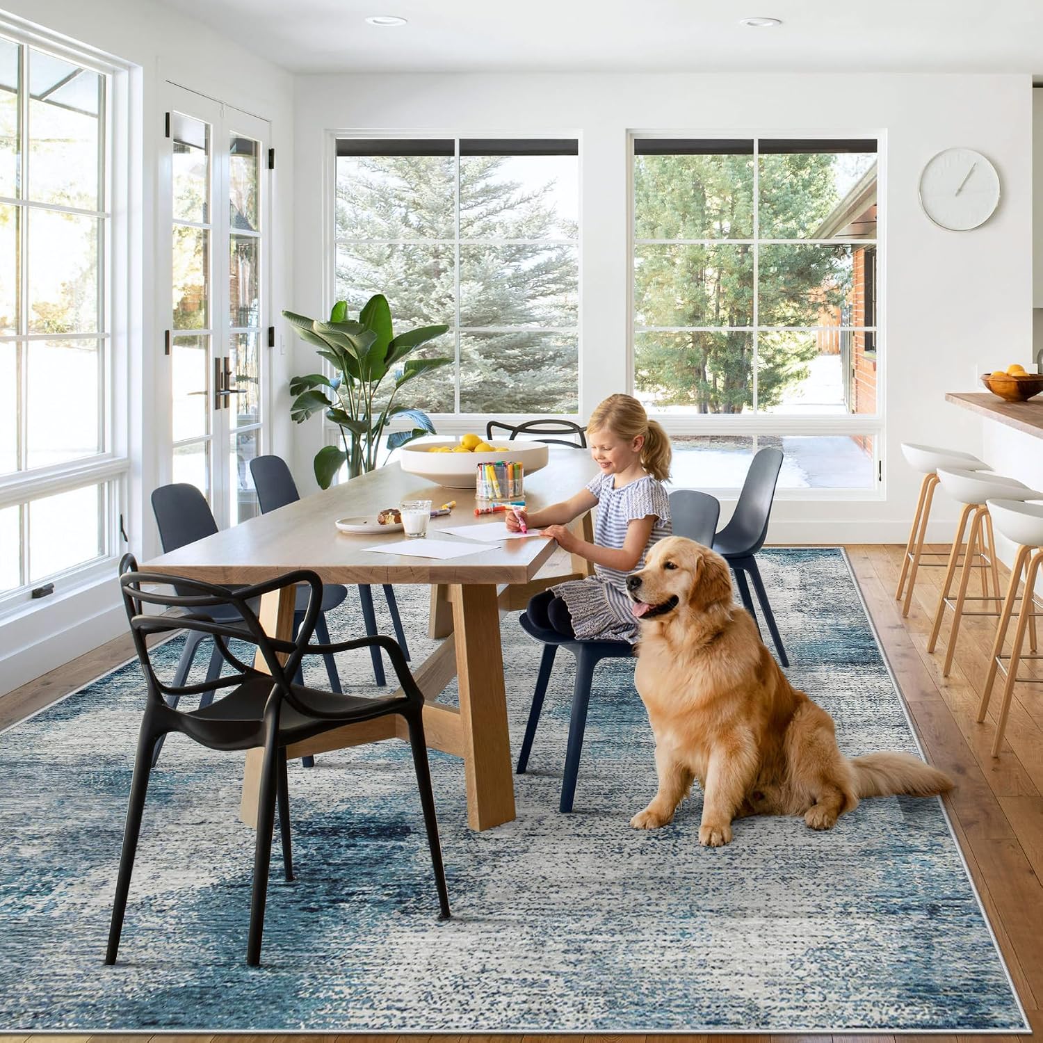 Washable Area Rugs for Living Room: 9x12 Modern Abstract Large Area Rug Neutral Soft Non Slip Kids Rug Indoor Carpet for Bedroom Nursery Dining Room Playroom Office (Blue, 9'x12')