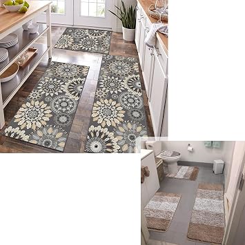 Bsmathom Bathroom Rugs Sets 4 Piece, Farmhouse Kitchen Rug Sets 3 Piece