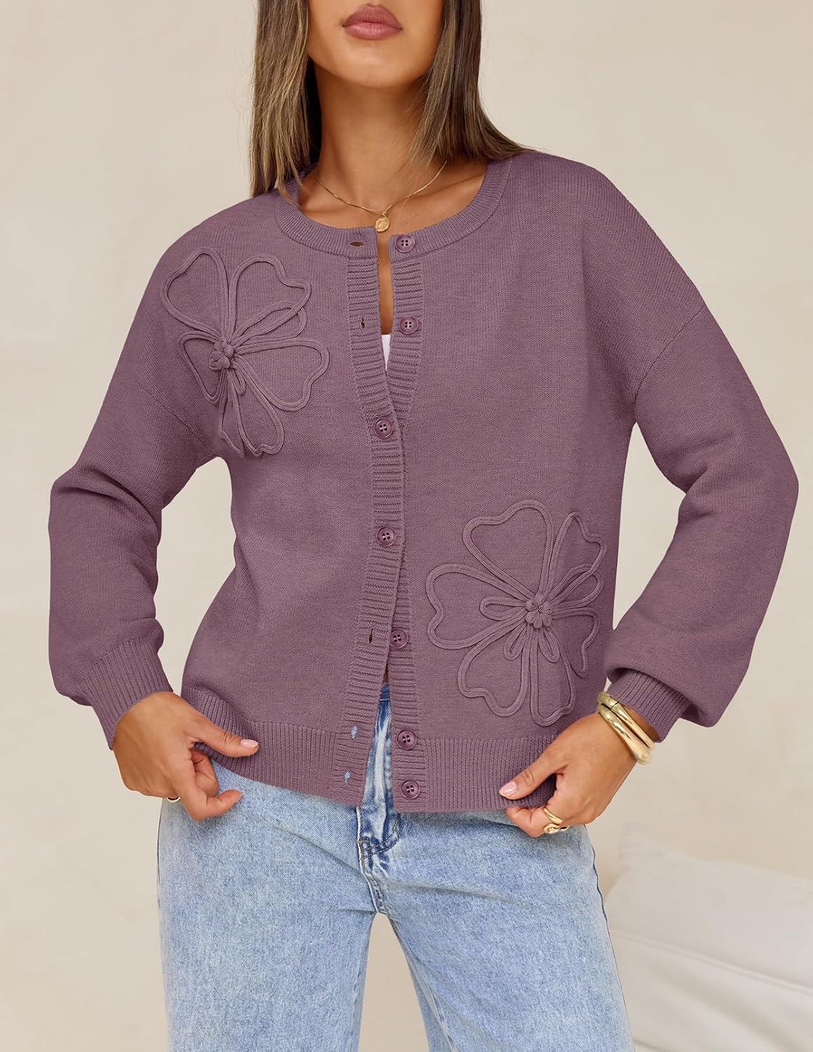 MEROKEETY Women's Fall Floral Button Up Lightweight Cardigan Sweater Trendy
