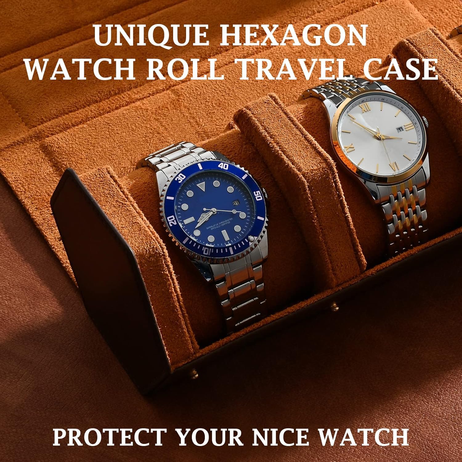 ROSELLE Custodia per orologi da viaggio per uomini e donne, custodia per orologi per 3 orologi | Pelle di lusso|Progettato per cinturini di orologi in acciaio e pelle metallo gomma e braccialetti Storage & Display