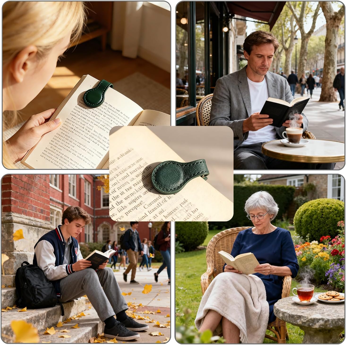 2 Pcs Leather Magnetic Bookmarks, Vintage Genuine Leather Book Marks Clip for Reading Women, Magnetic Book Page Markers for Kids, Men, Book Lovers, Teachers (Green) - Image 4