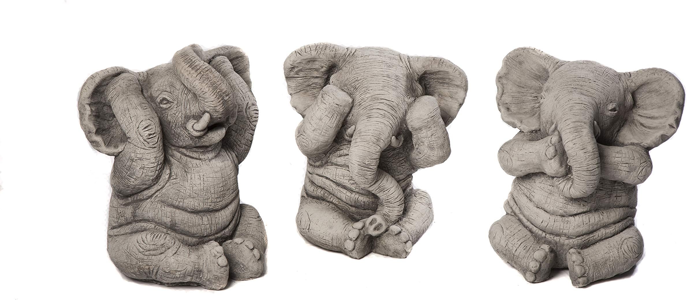 Hand Cast Three Wise Elephants Exclusive Garden Ornaments Made in UK by DGS AN29 30KGS