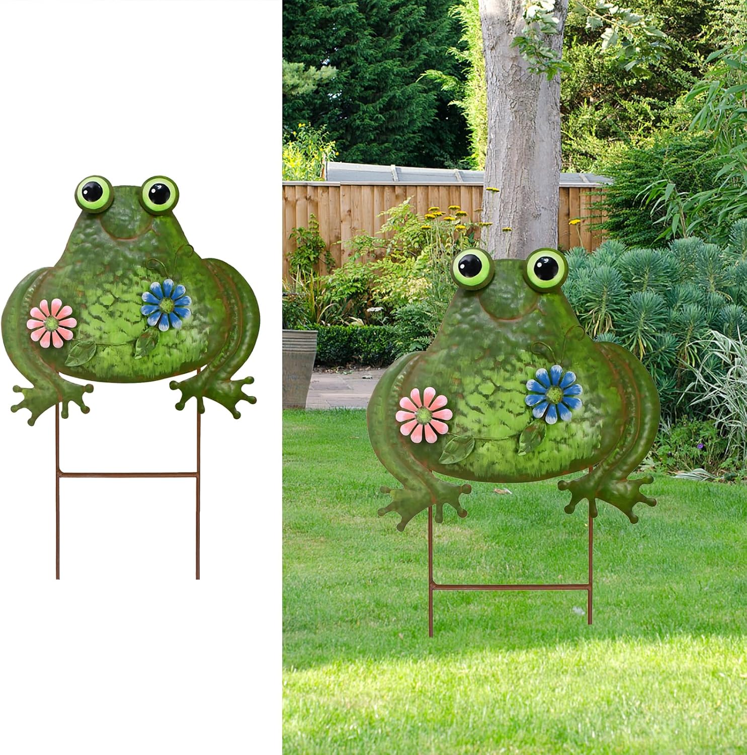Aecipl Metal Garden Stakes Decorative Frog Yard Sign, Indoor Outdoor Plant Flower Stake Lawn Ornaments, Spring Decor Frogs Decoration for Porch Pathway Patio Backyard (Small)