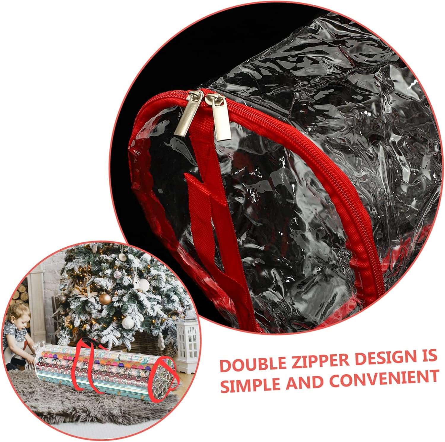 KOMBIUDA Christmas Wrapping Paper Storage Organizer Bag Thicken Container Zipper Closure for Holiday Present Wrapping Packaging and Party Supplies