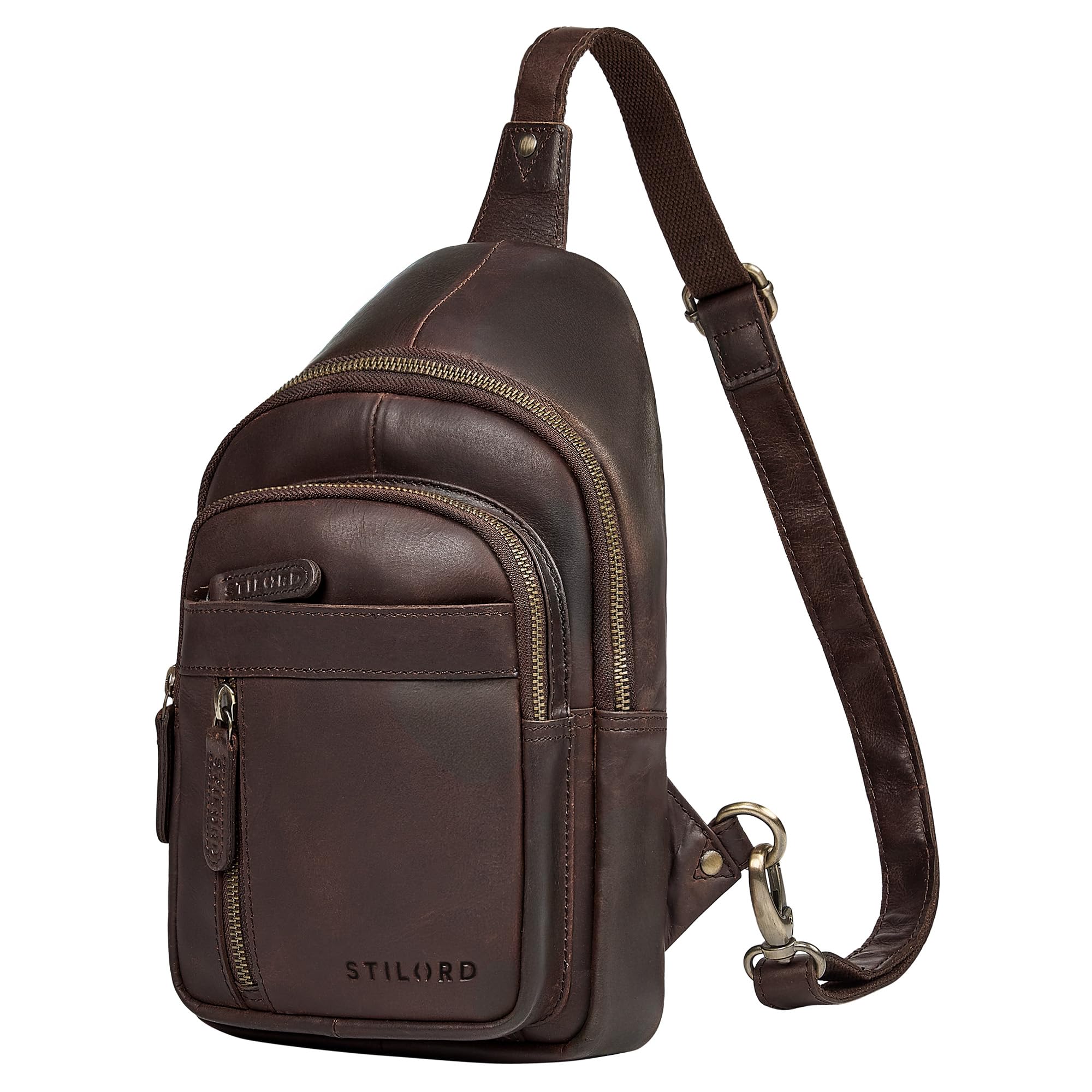 STILORD "Montego 2-in-1 Sling Bag Herren Leder Brusttasche Schultertasche | Große Ledertasche Crossover Chest Bag Echtleder Umhängetasche Herrentasche zum Umhängen Farbe:schwarz