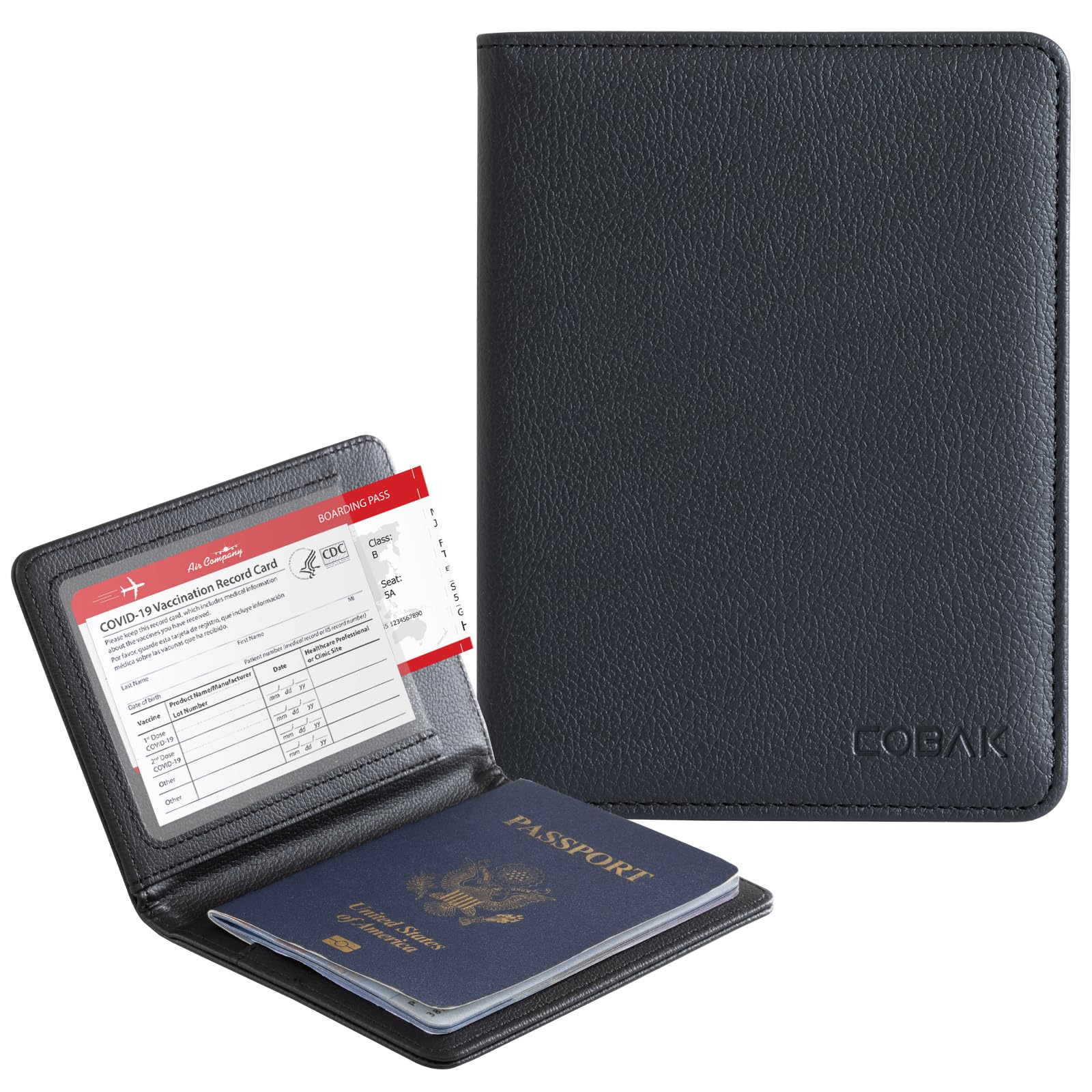 CoBakPassport Holder & Boarding Card Combo - Upgraded PU Leather Travel Wallet w/Card Protector for Women and Men. Lightweight & Easy to Carry - Passport Cover (Black)