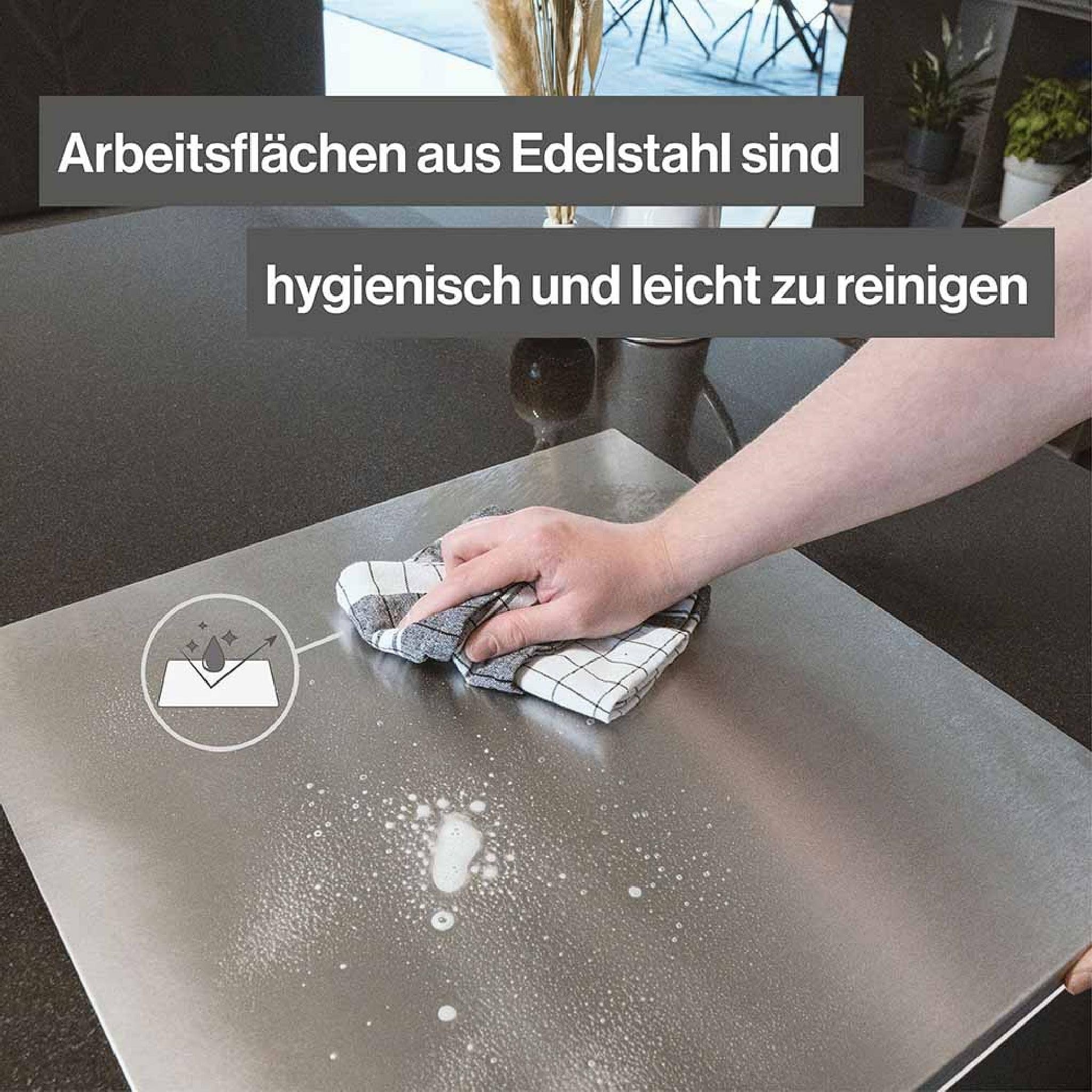 Arbeitsplatte Knetbrett Edelstahl [90x50 cm] - Für Kneten, Schneiden & Backen - Küchenplatte mit Anschlagkante - Auch als Nudelbrett, Backbrett, Teigbrett - Schneidebrett Platte Küche