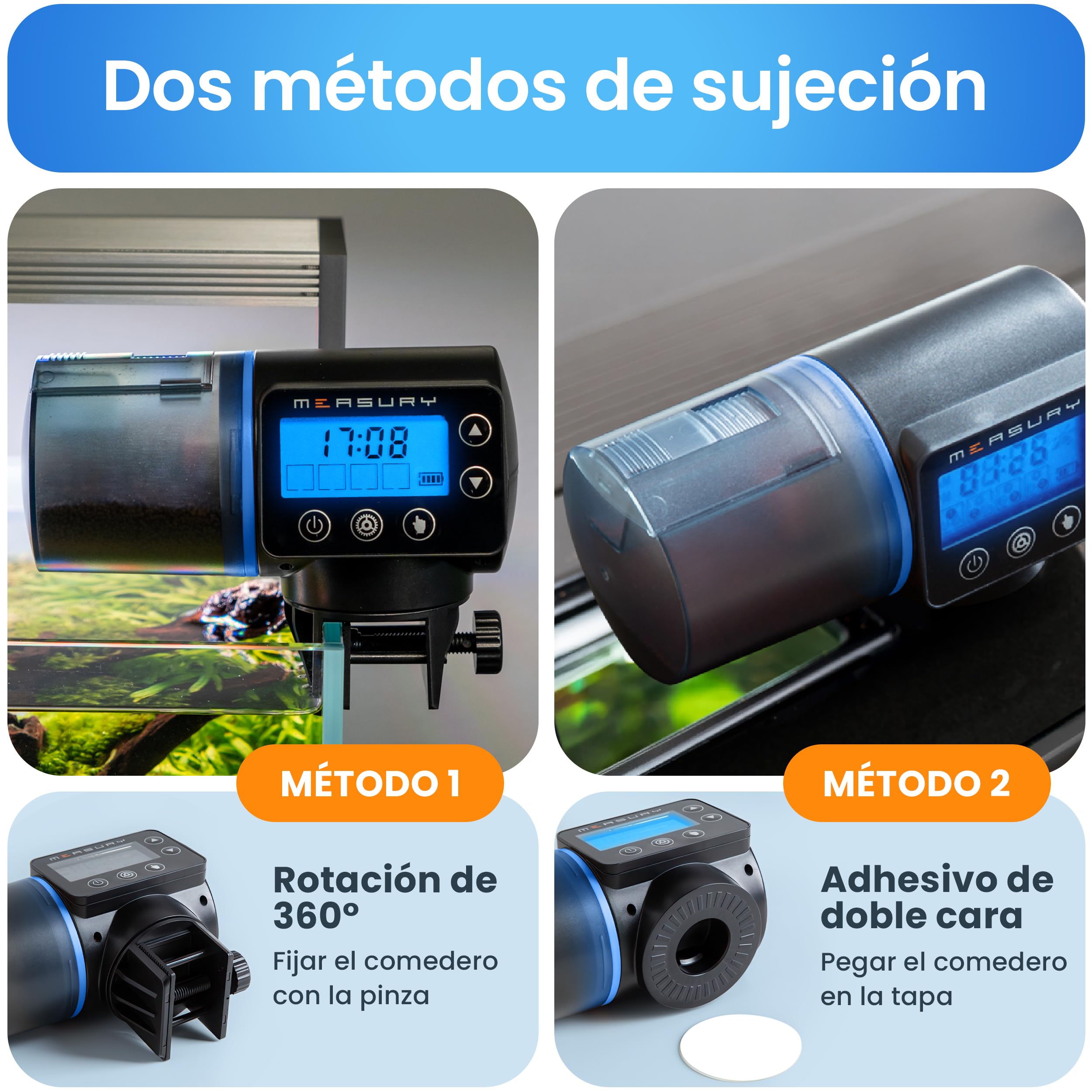 Measury Comedero Automatico Peces, Alimentador automatico Acuario hasta 4 Veces al día, Dispensador Comida Peces