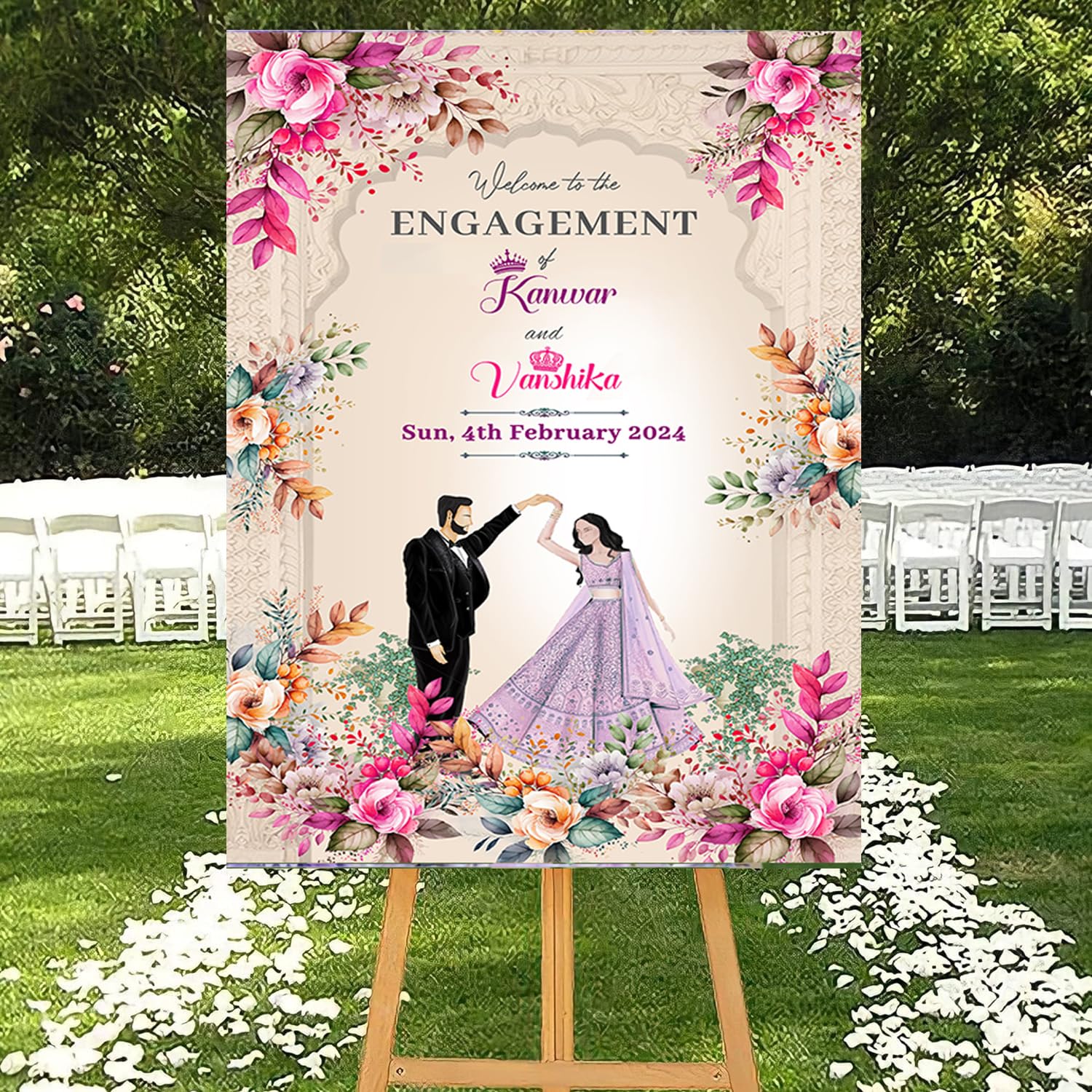 Amazon.com: Theme My Party Customized Engagement Indian Wedding Welcome  Board