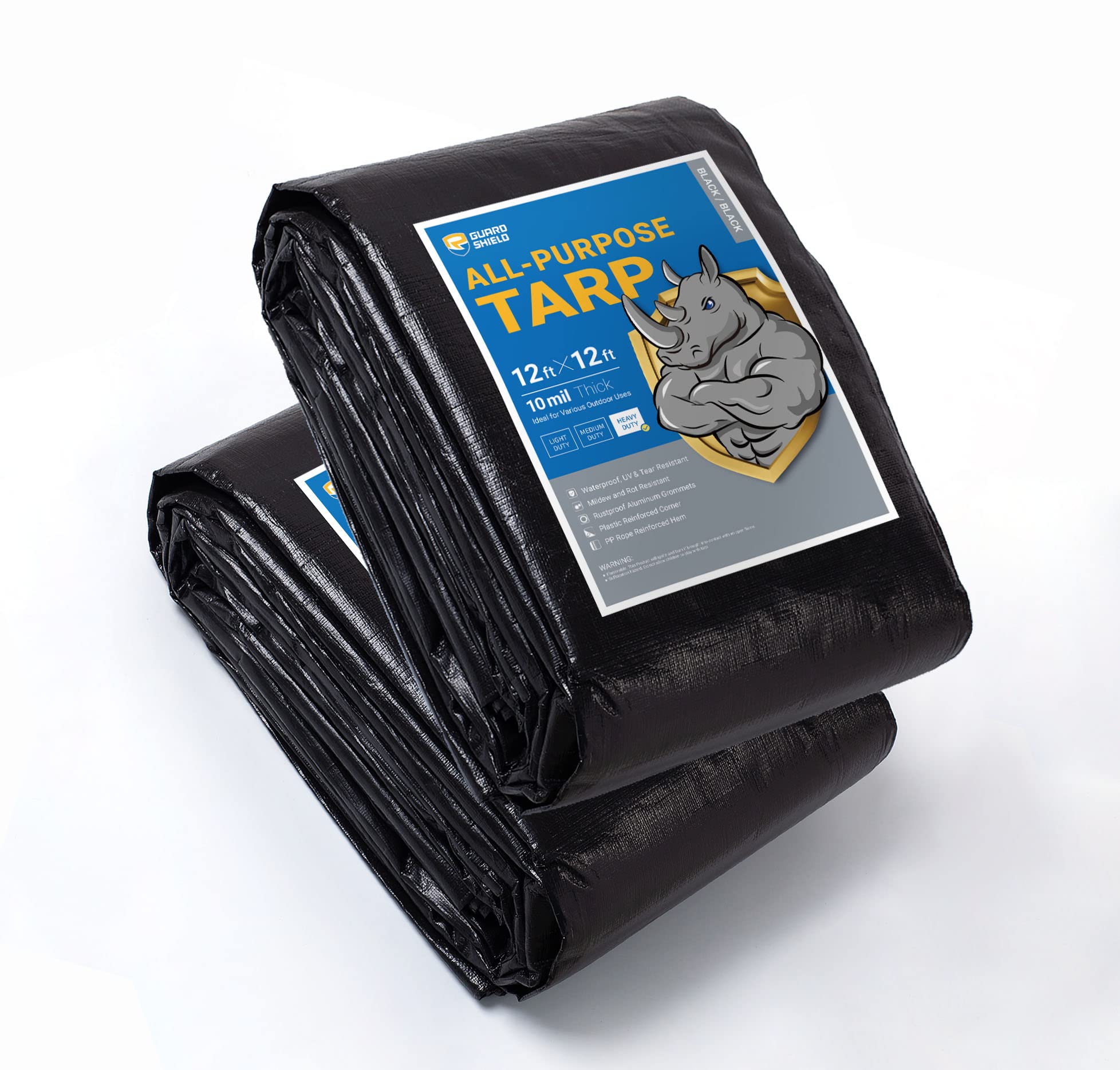 GUARD SHIELD Tarps Heavy Duty Waterproof 12x12 Feet Black Poly Tarp