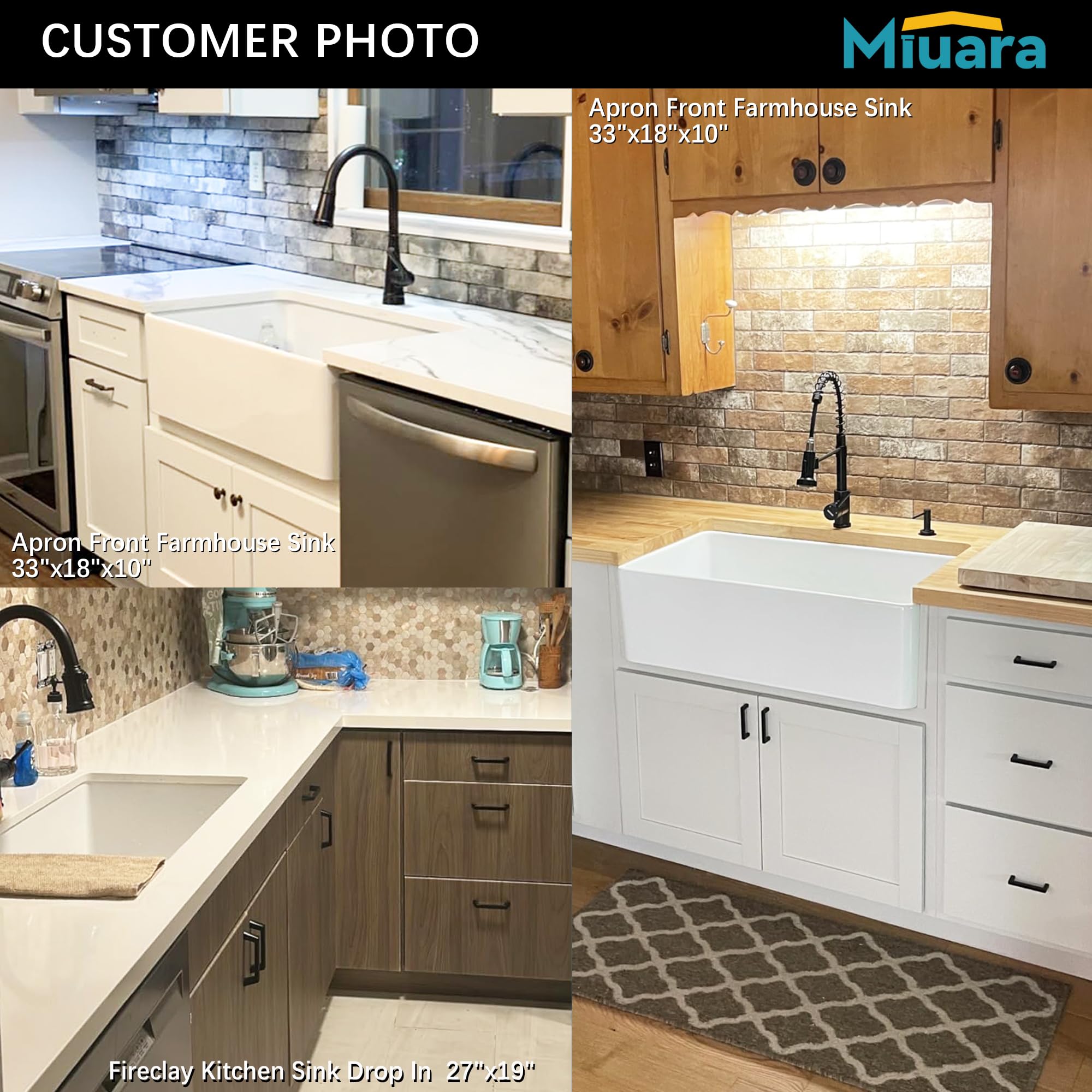 Miuara Farmhouse Sink 30 Inch Curved Farm Sink White Farmhouse Sink Apron Sink Farmhouse Kitchen Sink Arched Edge Fireclay Sink Bow Farmer Sink Undermount Kitchen Sink Single Bowl