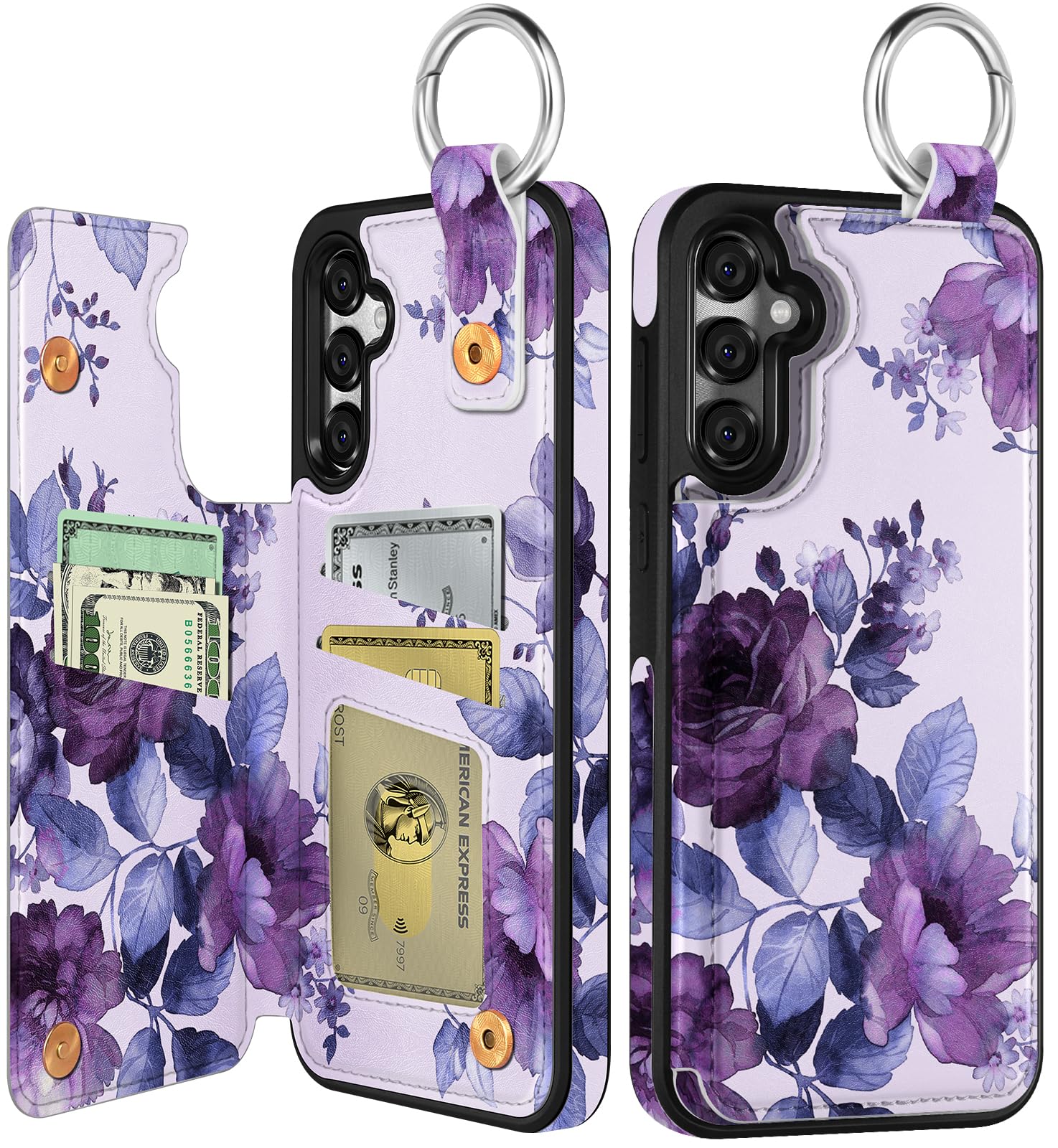 Shorogyt for Samsung Galaxy S25 Wallet Case - Cute Fashion Purple Flower Design with Card Holder Kickstand for Magnetic Clasp Back Flip Folio Leather