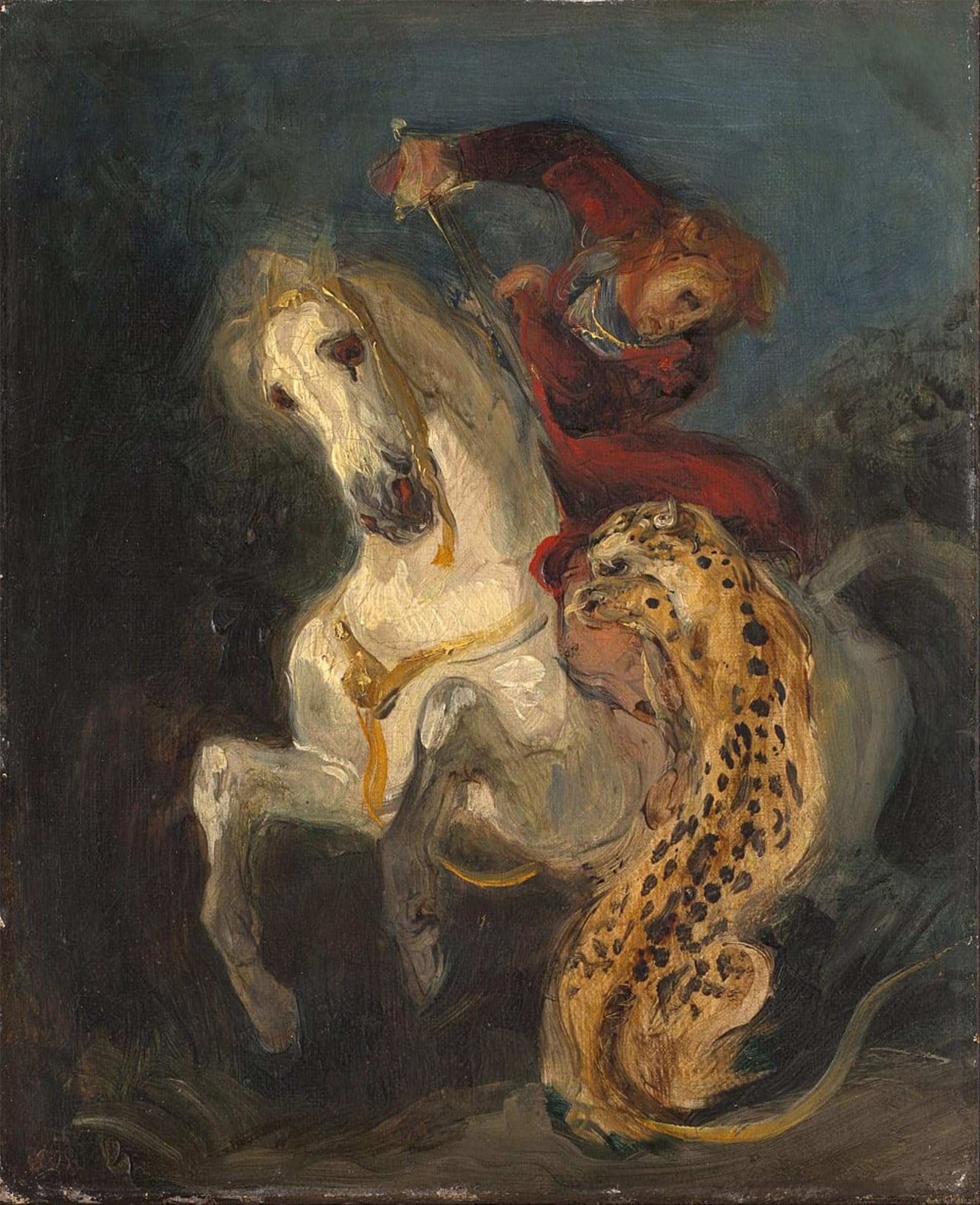 POSTERIIk Famous Modern Artwork Art Mural Rider Attacked by Ferdinandeugene Delacroix Oil Paintings Pictures for Home Decor 60x90cm