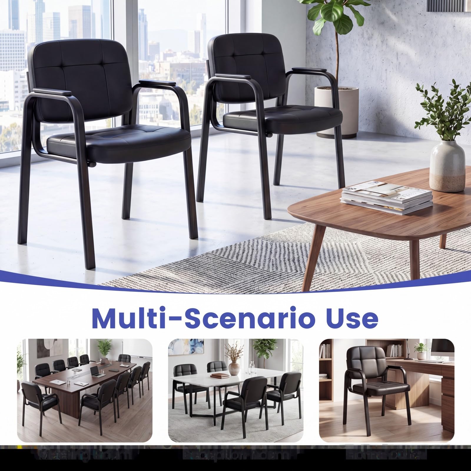COSTWAY Konferenzstühle 2er Set, Besucherstühle mit gepolsterten Armlehnen und Metallrahmen, Bürostühle, Wartezimmerstühle für Büro, Konferenz, Empfang, Schwarz