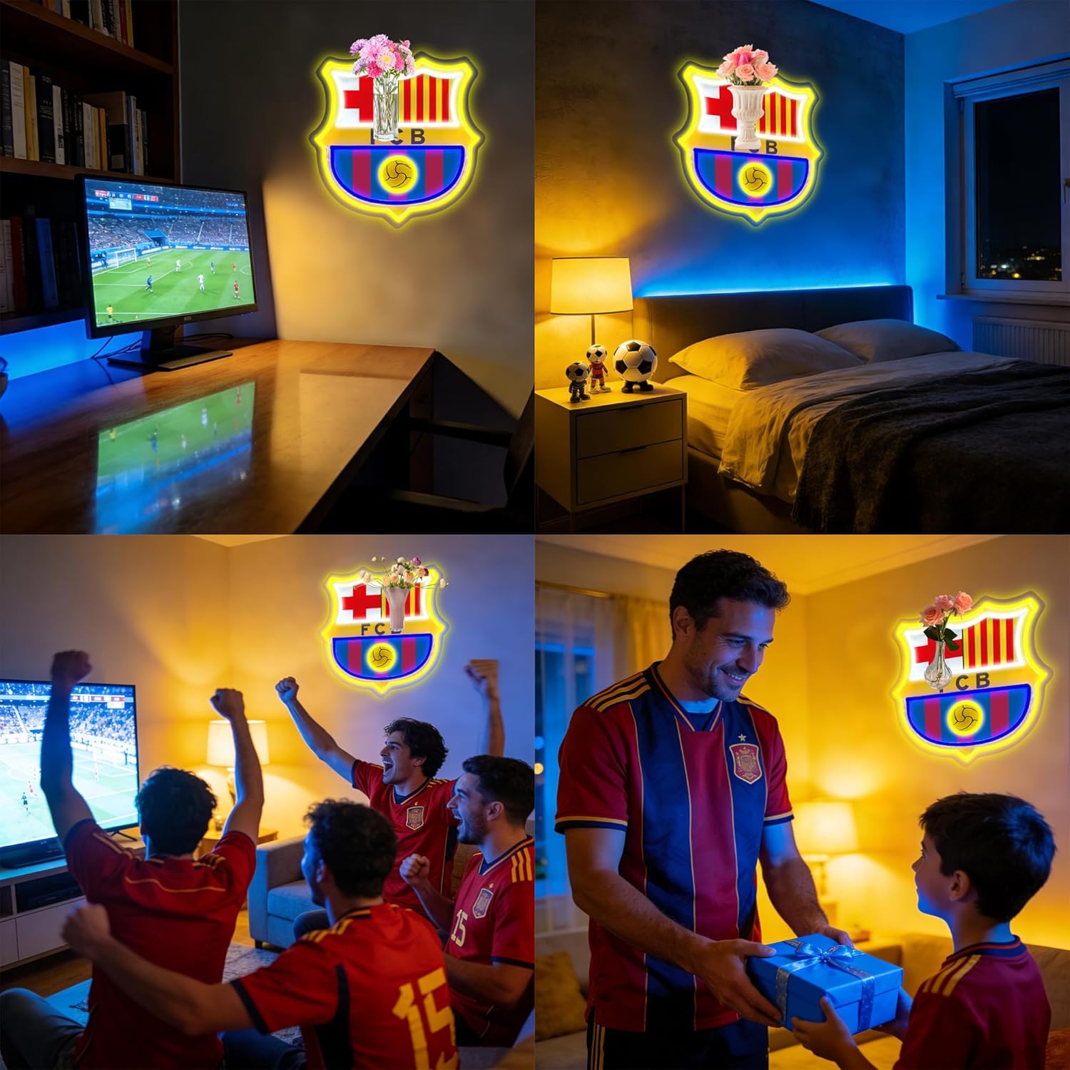 Soccer Team Neon Sign, Cool Dimmable Light Up Football Team Hanging USB Powered for Wall Decor, Man Cave, Bedroom, Bar, Game Room, Garage Deco, Birthday Christmas Merch Gift Boys Fans (Barselona)