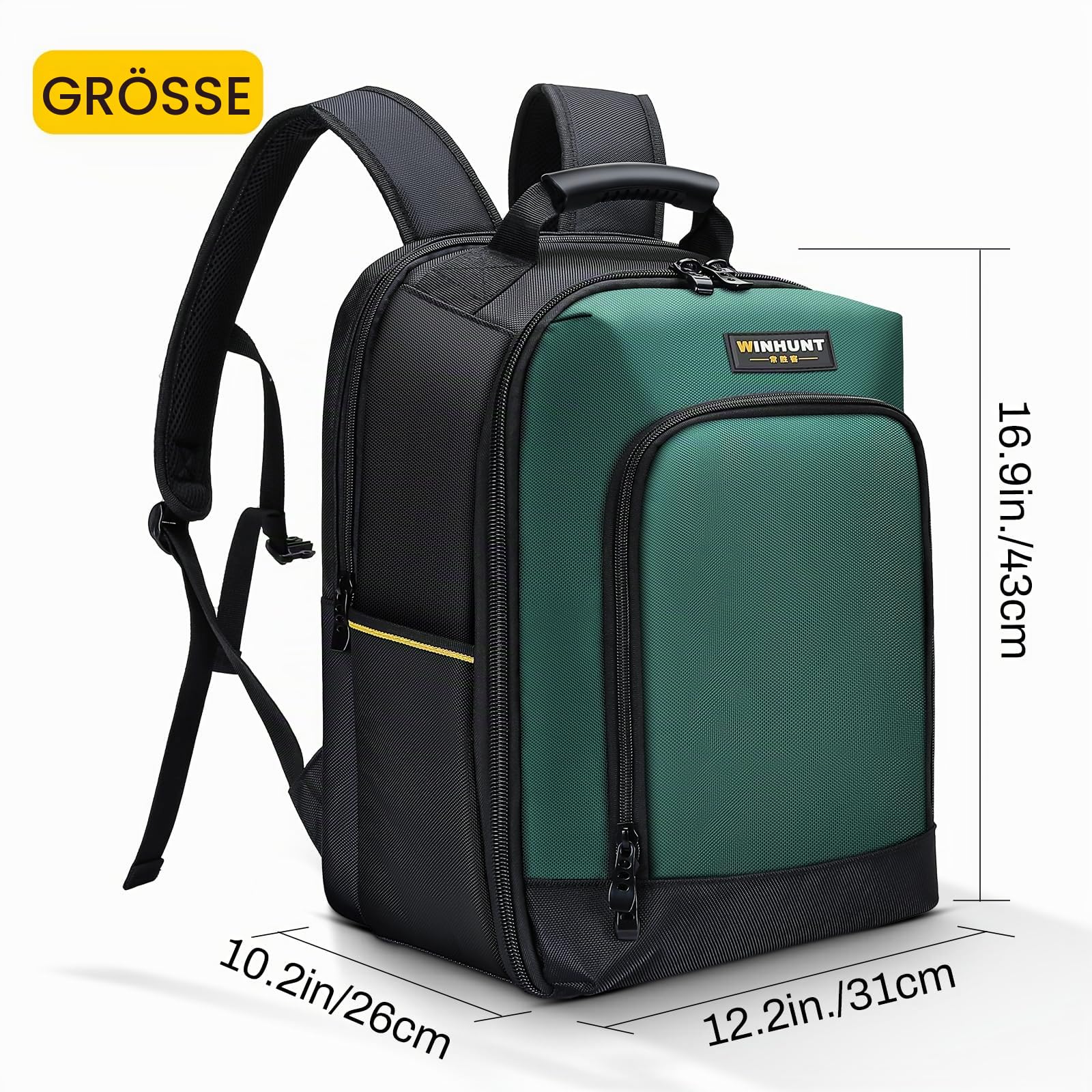 WINHUNT Werkzeugrucksack 43x31x20cm, 1680D Oxford Wasserdicht，Grün