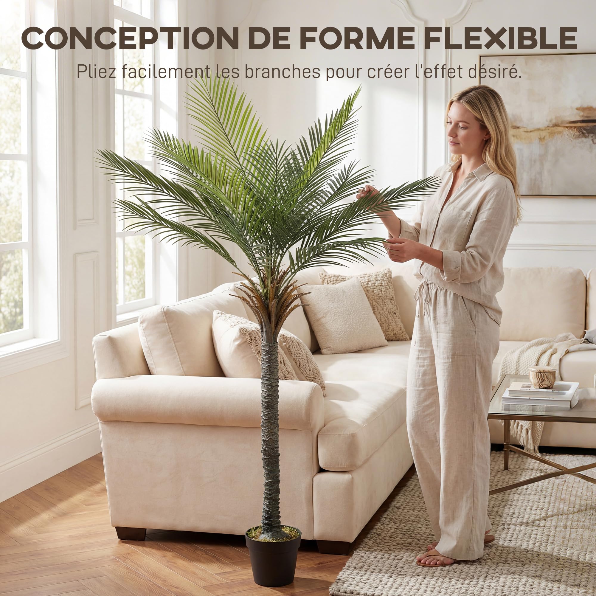 HOMCOM Palmier Artificiel 180 cm Plante Artificielle Tropicale en Pot