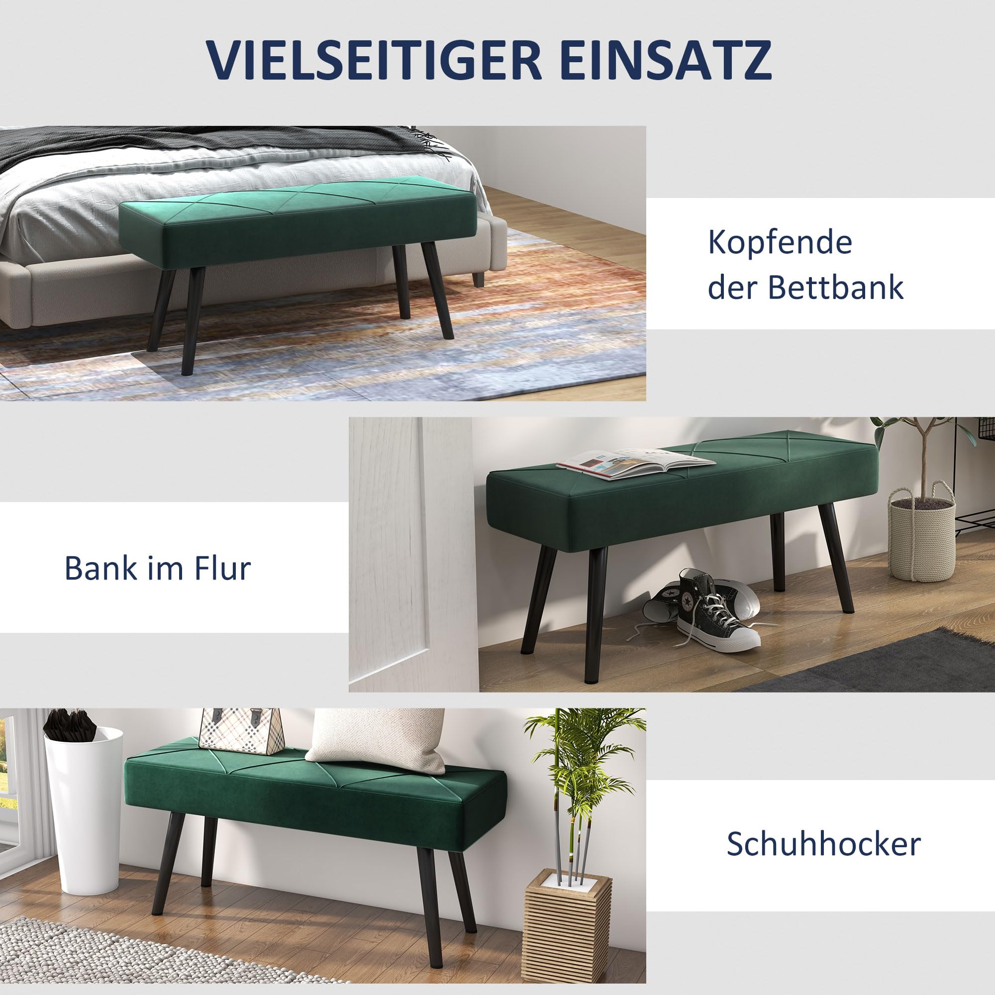 LIFA LIVING Moderne Gangbank, Fluweel en Houten Halbank, Goud en Grijs Slaapkamerbankje, 101 x 42 x 45 cm