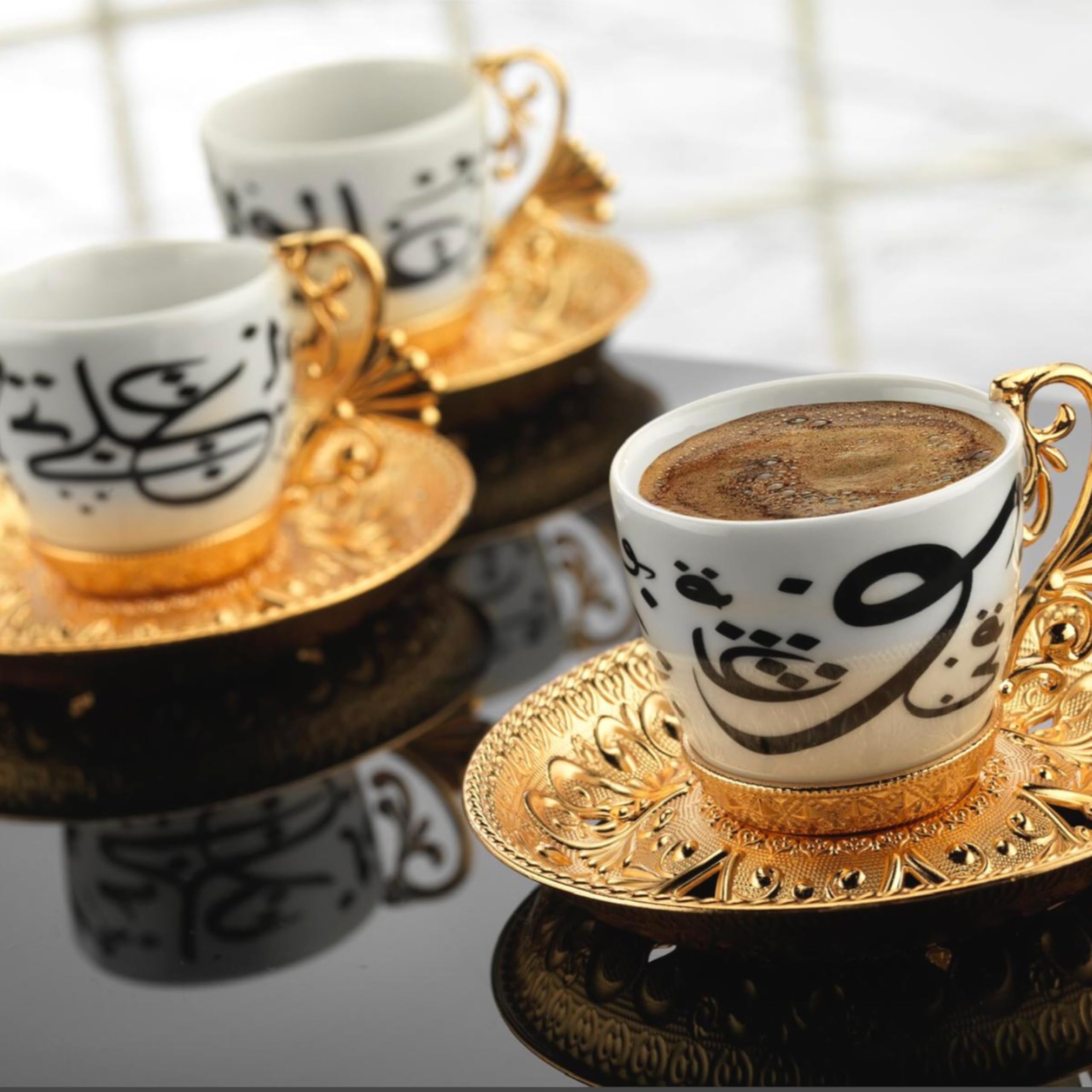 Amazon.com | LaModaHome Espresso Coffee Cups Set, Turkish Arabic Greek  Coffee Set, Coffee Cup For Women, Men, Adults, Guests, New Home Wedding  Gifts Ala Noor Arabic Calligraphy Gold Color Coffee Set: Cup