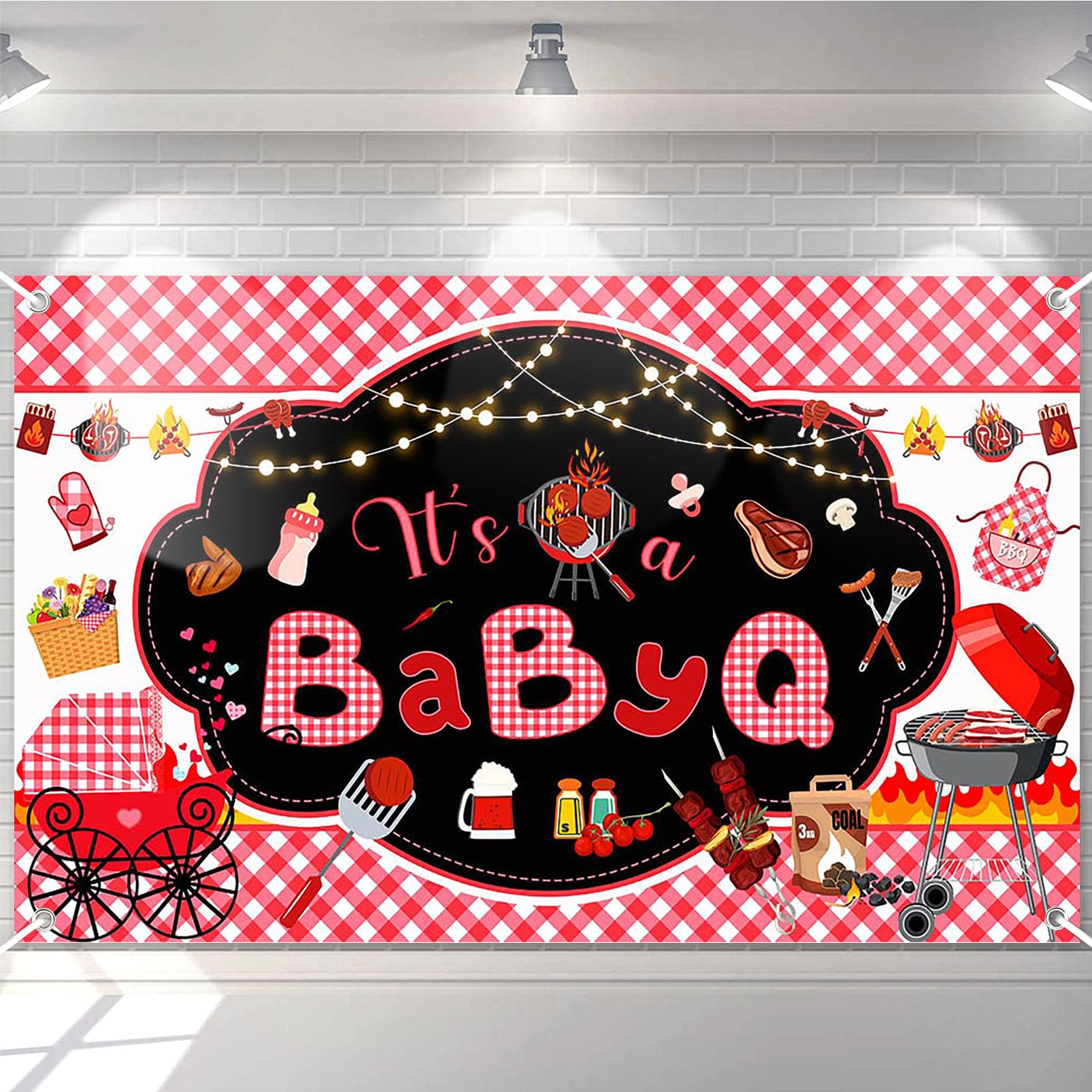 Avezano BBQ Baby Shower Backdrop Baby Q Baby Shower Party Decorations It’s A BabyQ Gender Reveal Barbecue Picnic Party Decorations Banner 70.8 x 43.3 Inch