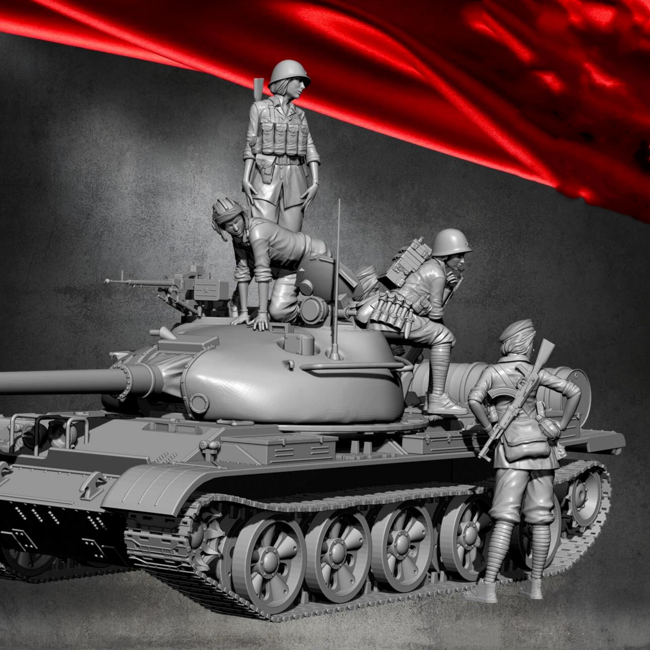1/35 Kit de Modelo de soldada soviética WWII en Resina, sin Pintar y sin Montar (5 Figuras, sin Tanque) //l2b0J7