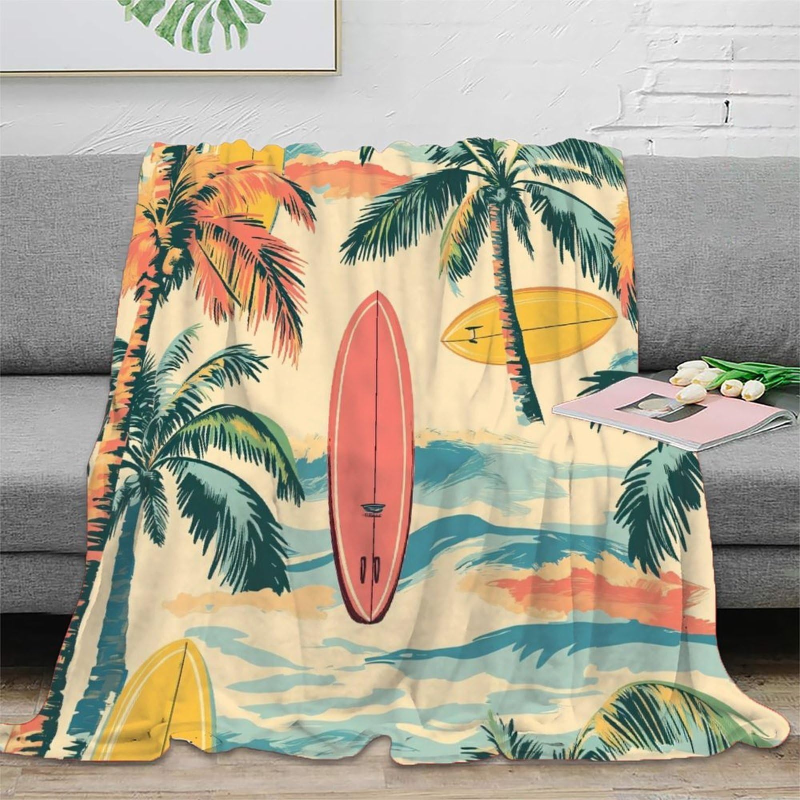 Couverture microfibre tropicale 150x200cm lavable pour lit et canapé