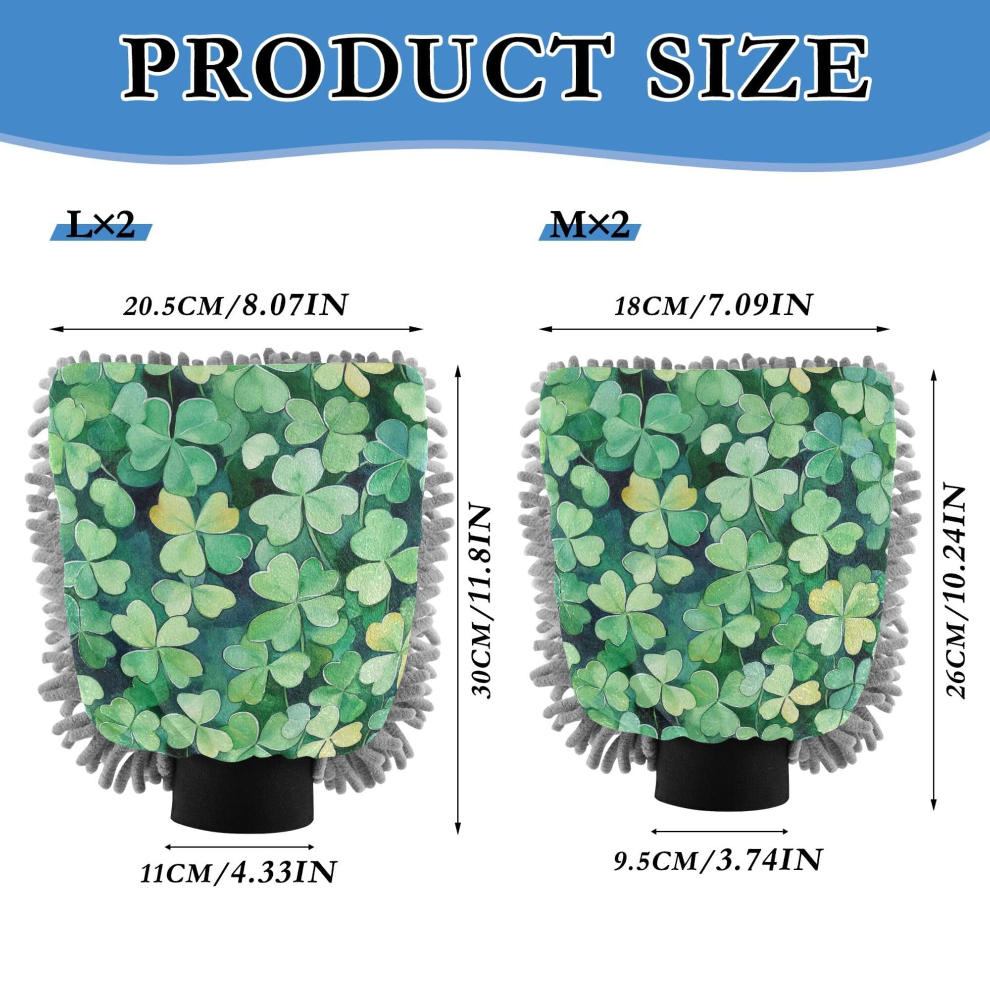 St.Patrick Green Shamrocks Wash Mitt for Cars 11.8'' Gloves for Cars Washing Scratch Free Detailing Sponge for Cleaning Wash