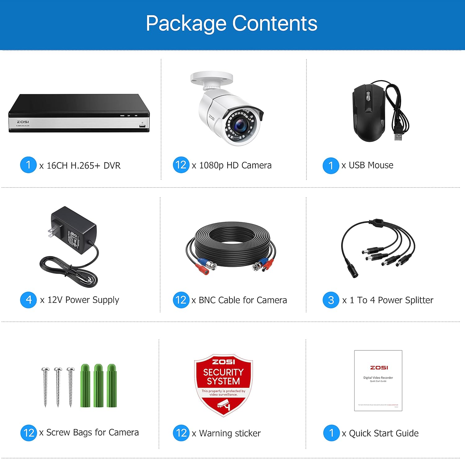 Lіmіtеd Stосk ZOSI H.265+ 1080p 16 Channel Home Security Camera System,16 Channel DVR Recorder and 12 x 1080p CCTV Bullet Camera Outdoor Indoor with 120ft Night Vision and 105°Wide Angle (No Hard Drive Included)