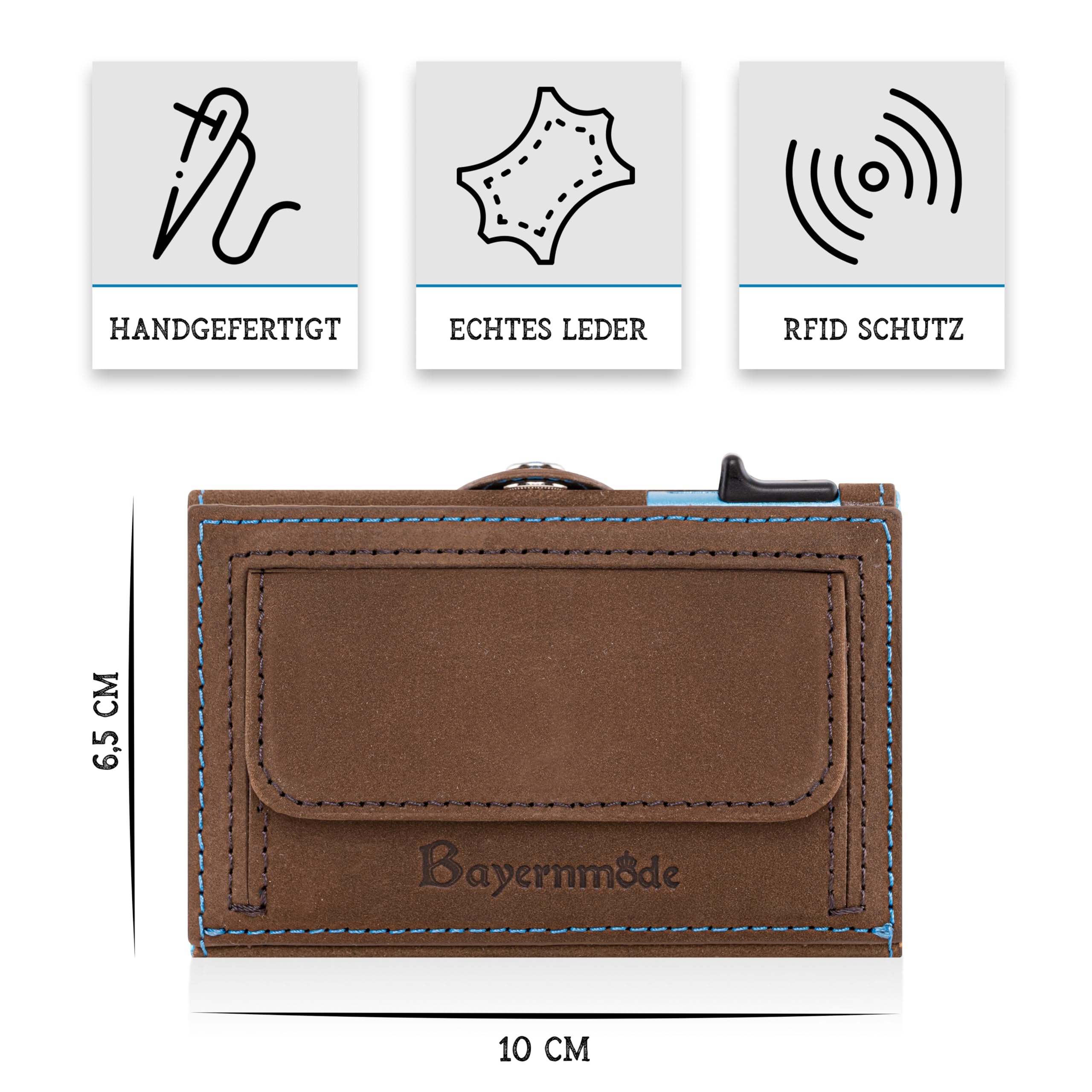 Bayern Smart Wallet Echtleder – Pop-Up Kartenetui mit Bayern Prägung, Wappen Emblem, RFID-Schutz, Münzfach & Scheinfach, personalisierbar, inkl. Geschenkbox