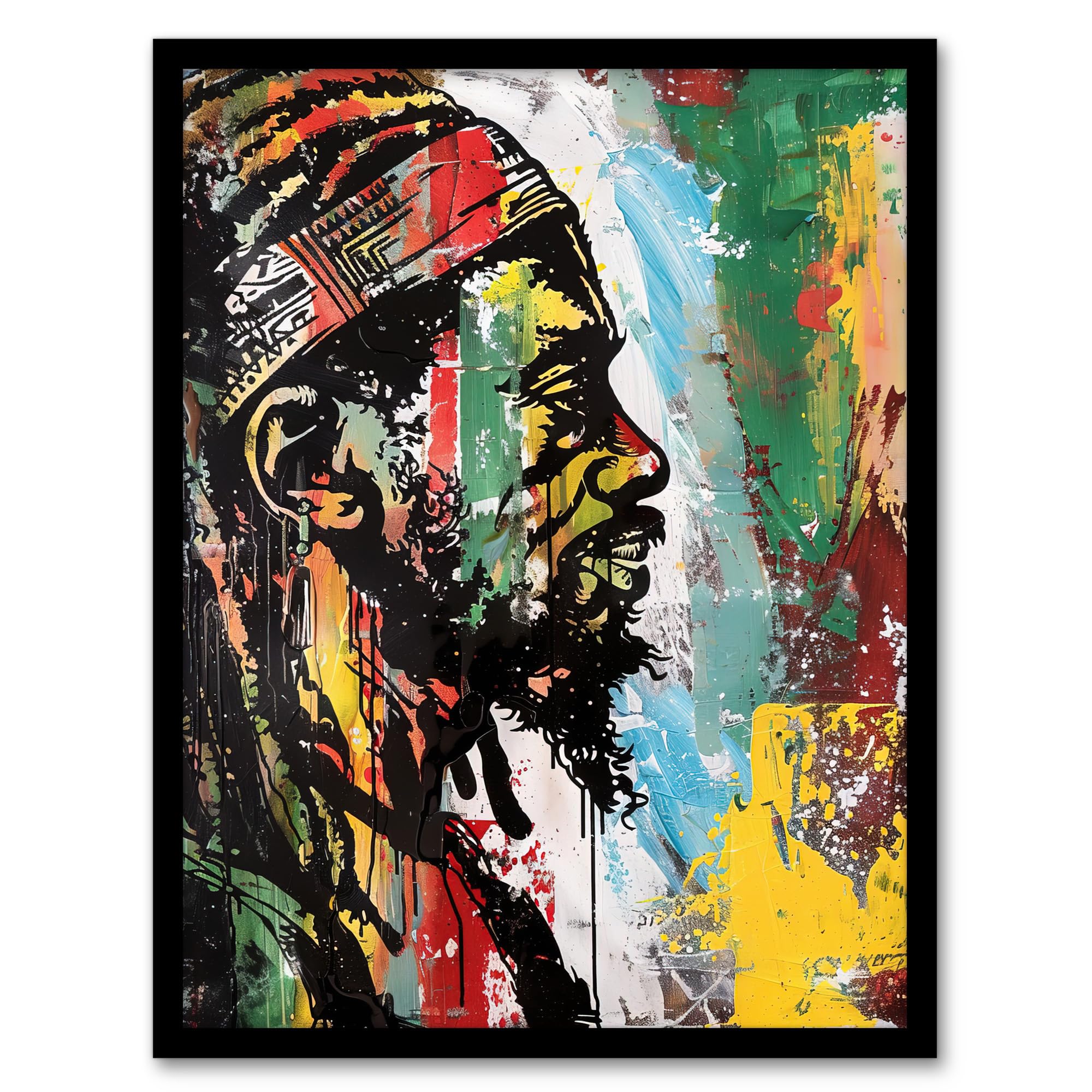 Rastafari Man Portrait - Modern Colourful Painting - Framed Art Print - A4 Size