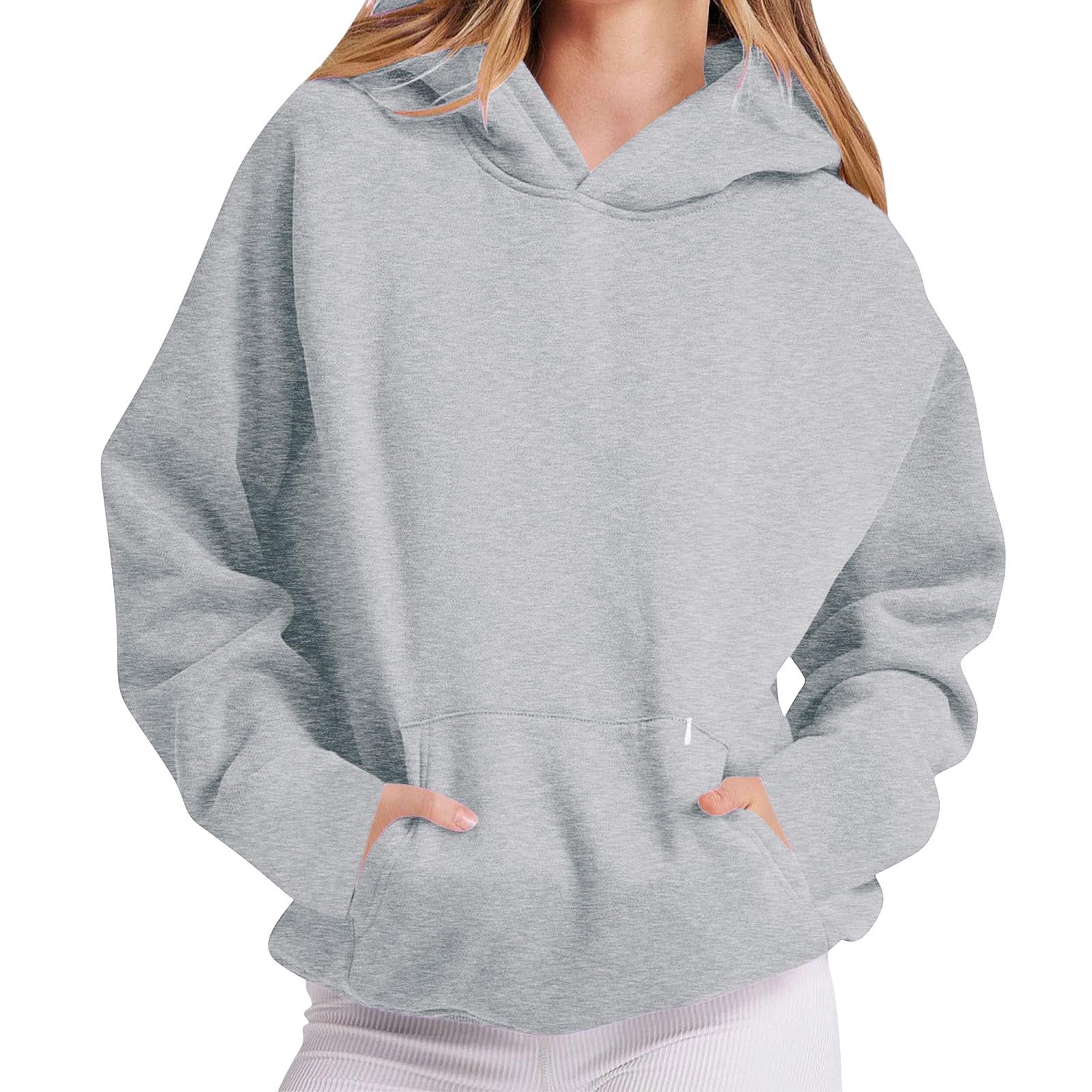 Hoodie Damen Oversize Bequeme Baumwolle Pullover Casual Kapuzenpullover Einfarbig Basic Hoody Langarm Sweatshirt mit Kapuze Oberteile