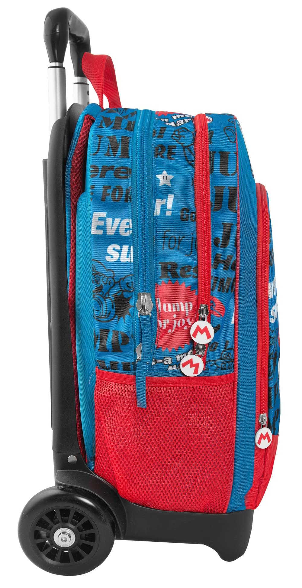 SUPER MARIO - Zaino Scuola Trolley Ufficiale Super Mario con Maniglia Regolabile, Spallacci Imbottiti e Regolabili, Tasca Frontale e Chiusure A Zip, 32x47Hx21 cm