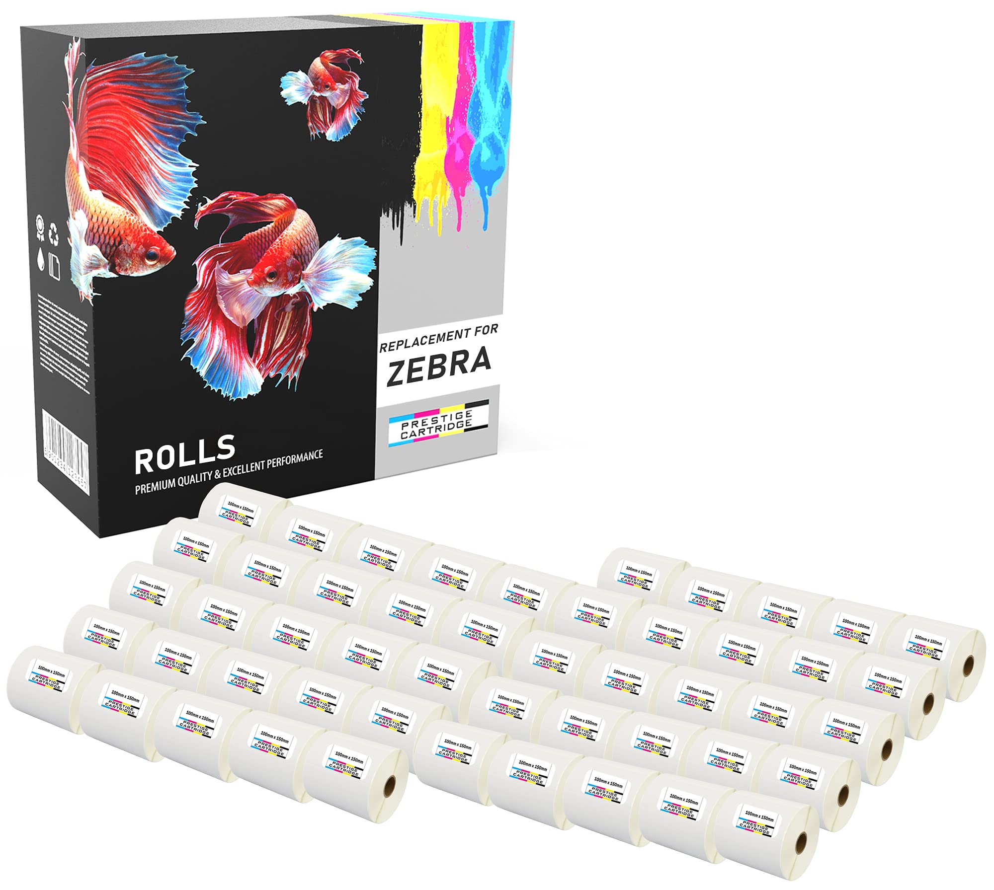 25,000 Zebra 100mm x 150mm Thermique Directe Papier Étiquettes (500 étiquettes par rouleau) pour Imprimante Zebra - 50 Rouleaux