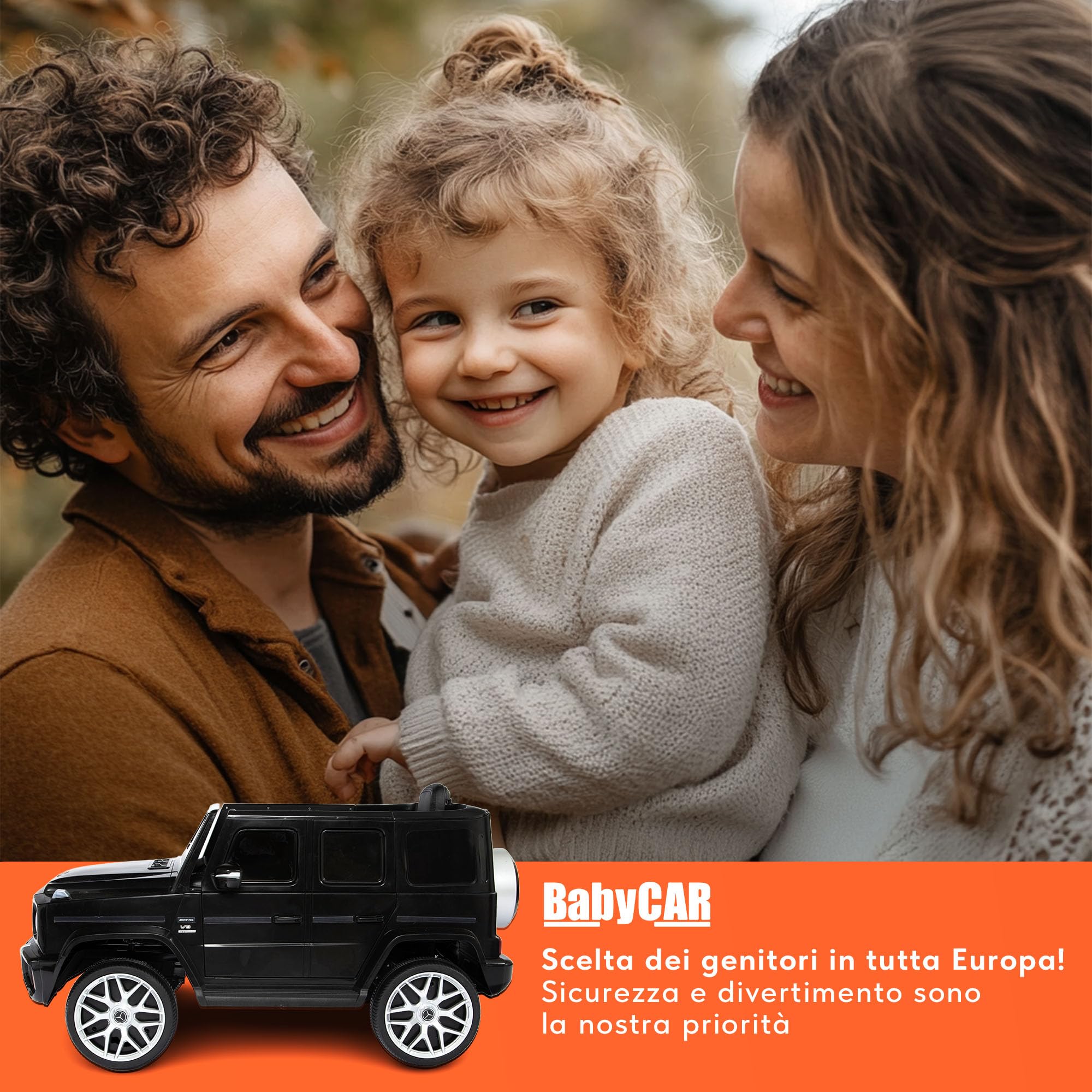 BabyCar Mercedes G63 Sport | Macchina per Bambini Elettrica Telecomandata 12V con 2 Motori 25W | Auto Elettrica per Bambini con Sedile in Pelle, Porte Apribili, USB | Licenza Ufficiale | Nero, MP3