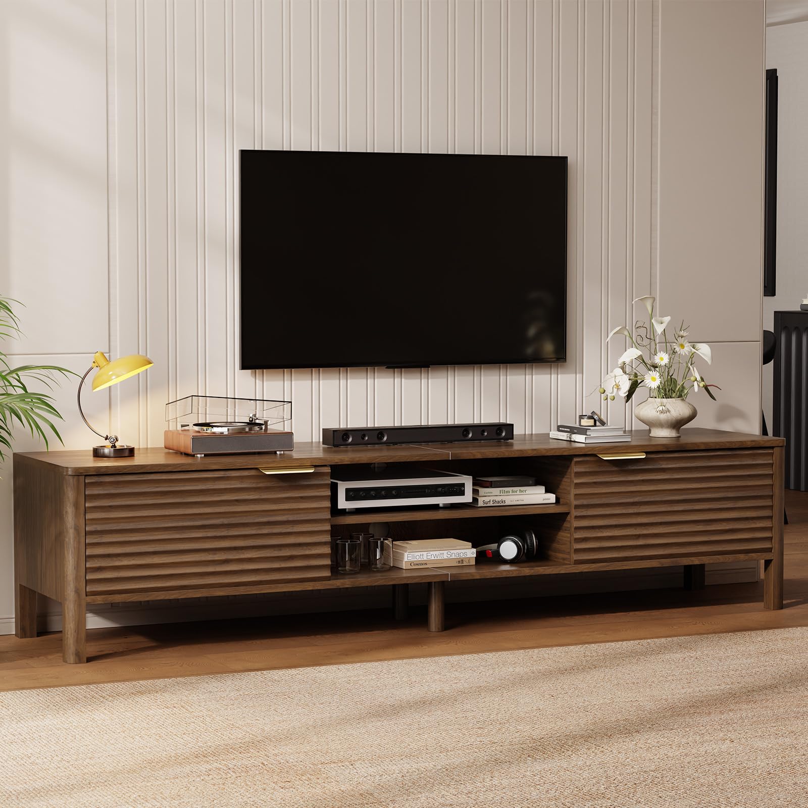 Photo 1 of TV Stand for Living Room up to 85 Inch TVs Entertainment Center Walnut 80"