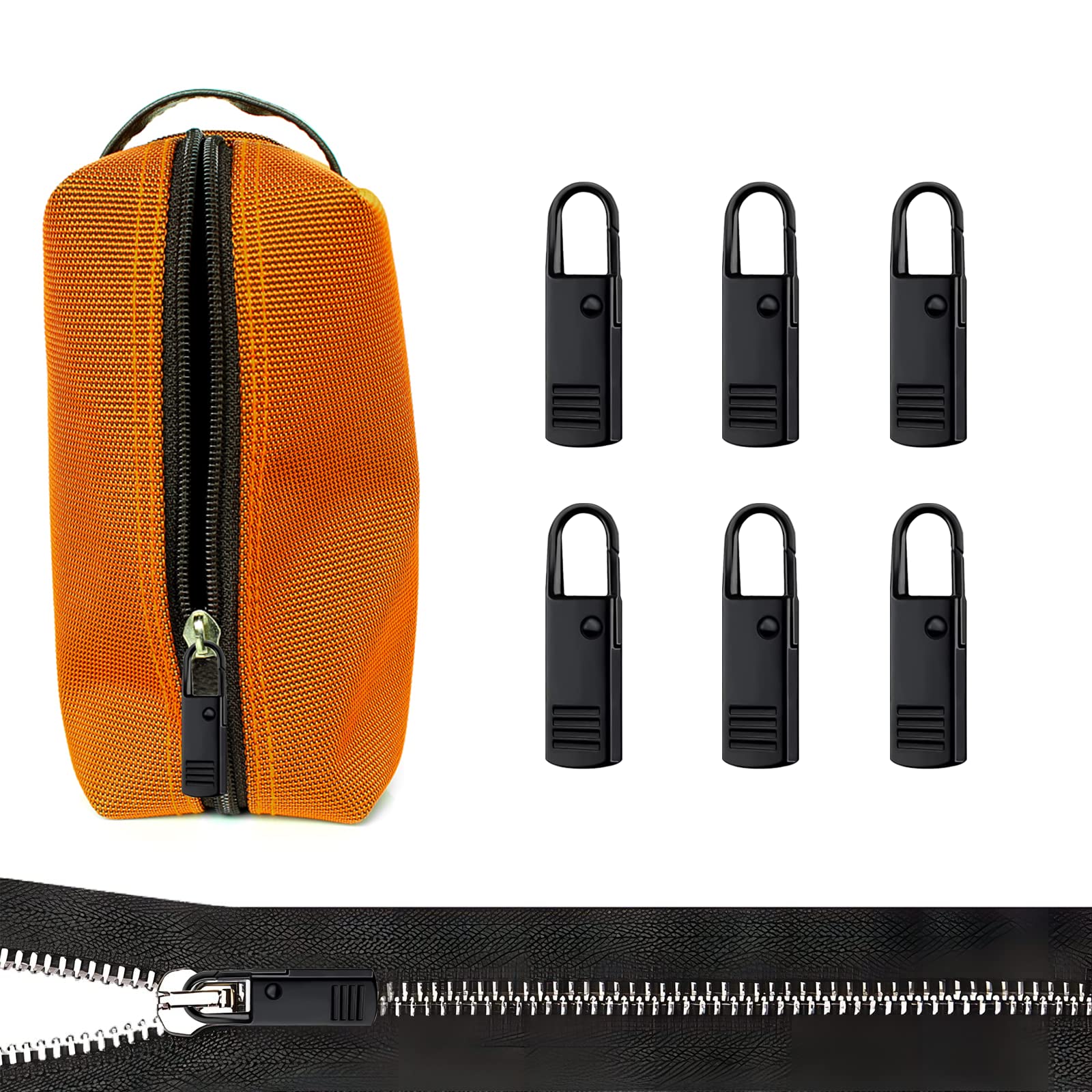 6PCS Black Zipper Pull, Detachable Zipper Tab, Zipper Pull Repair Tab for Pants Jacket, Luggage, Boots Purse, Backpack
