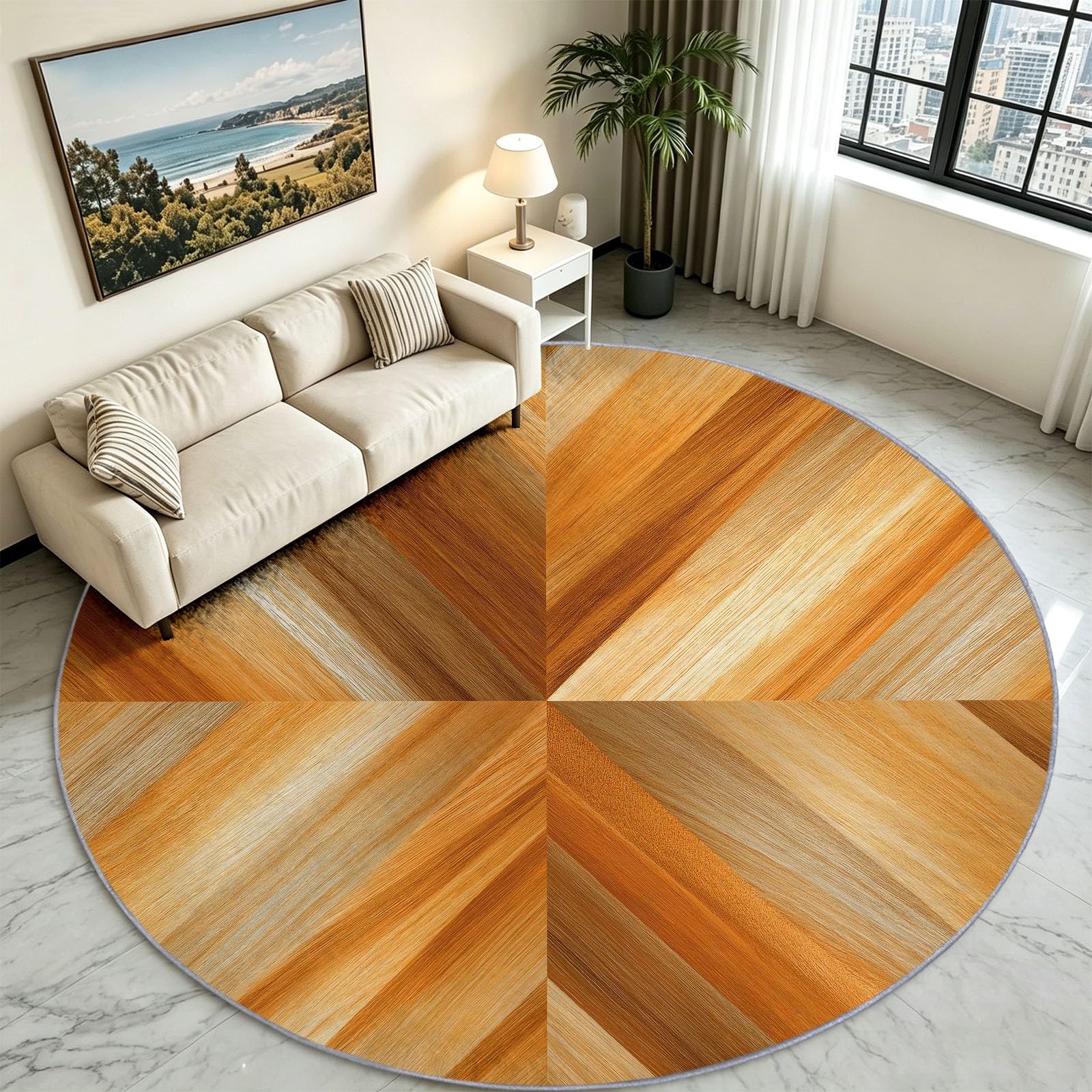 Tapis Rond Lavable en Machine pour Enfants 100 cm, Poils Doux et Facile à Entretenir Campagne Naturelle Interieur Chambre à Coucher Salon Bureau Tapis Antidérapant Couleurs Résistantes Texture Bois