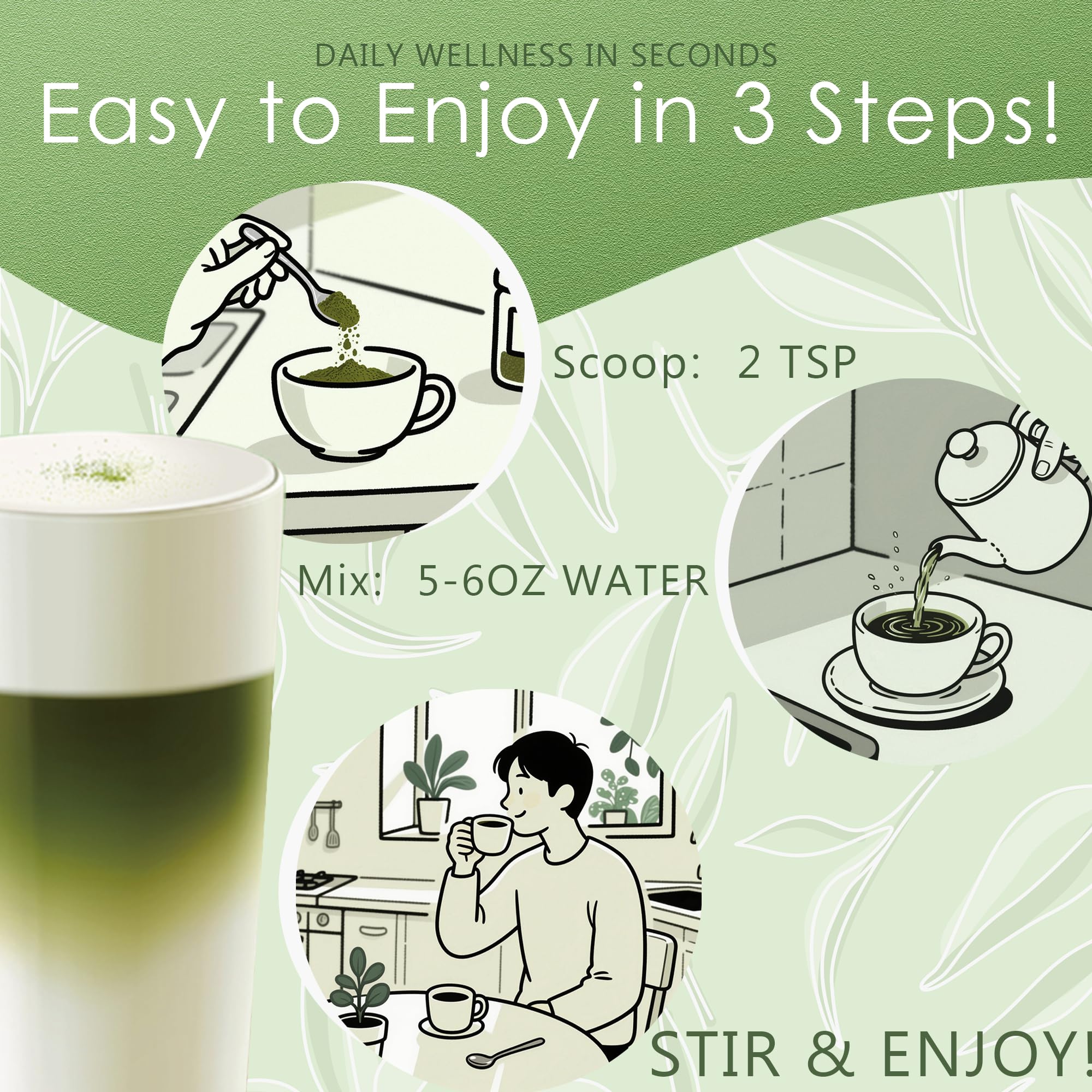 Mushroom Matcha Latte Ceremonial Matcha Green Tea Powder with 14 Mushrooms Probiotics and MCT Powder Lions Mane Reishi — view 7