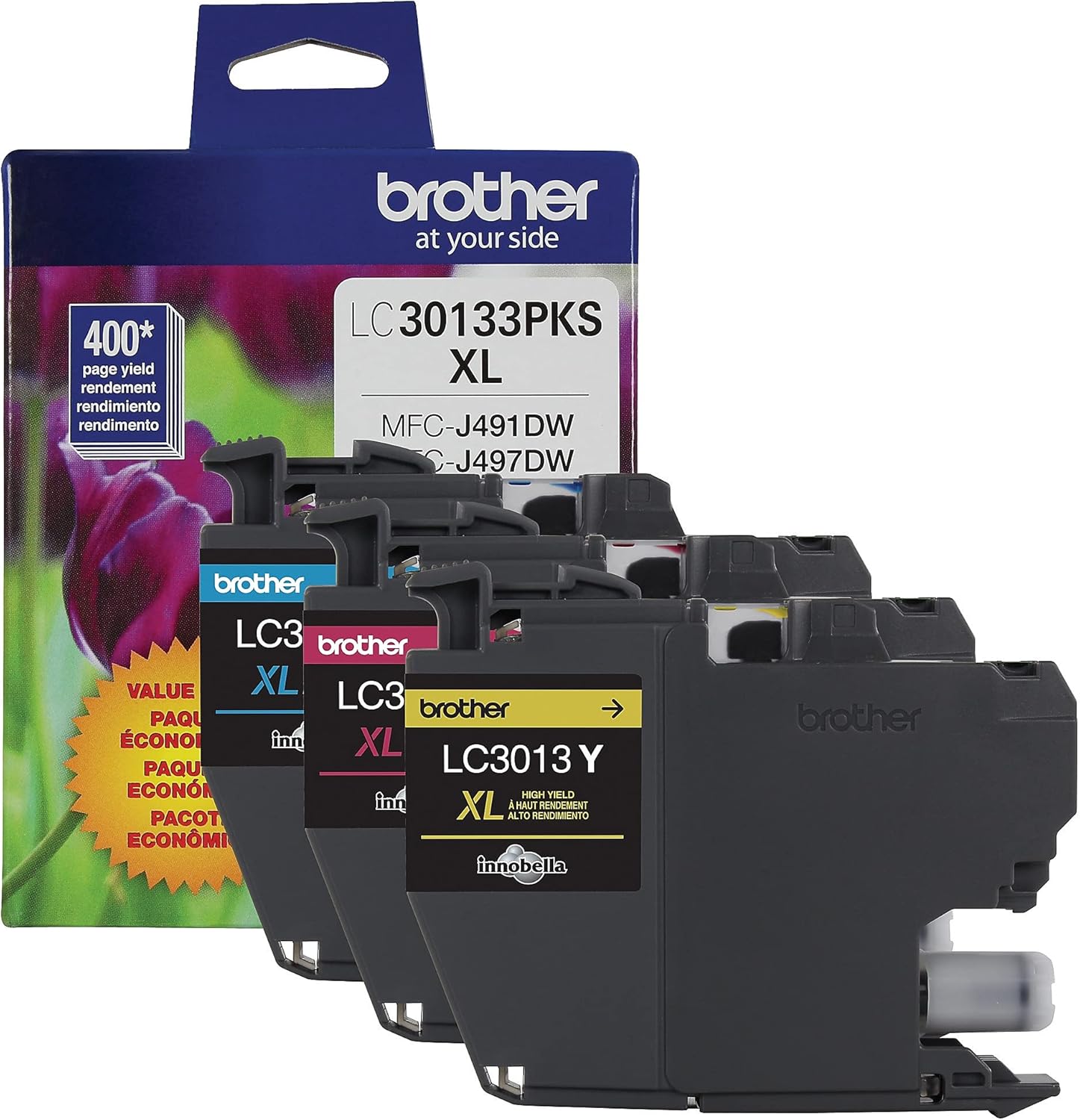 Brother High-yield Color Printer Ink Cartridges LC3013 3-Pack for Work Smart Series - Professional Grade Ink for MFC-J491DW, J497DW, J690DW, J895DW - Up to 400 Pages per Cartridge Colors Pack of 3: One of Each Color (C, M, Y) High Yield - Image 1 of 8