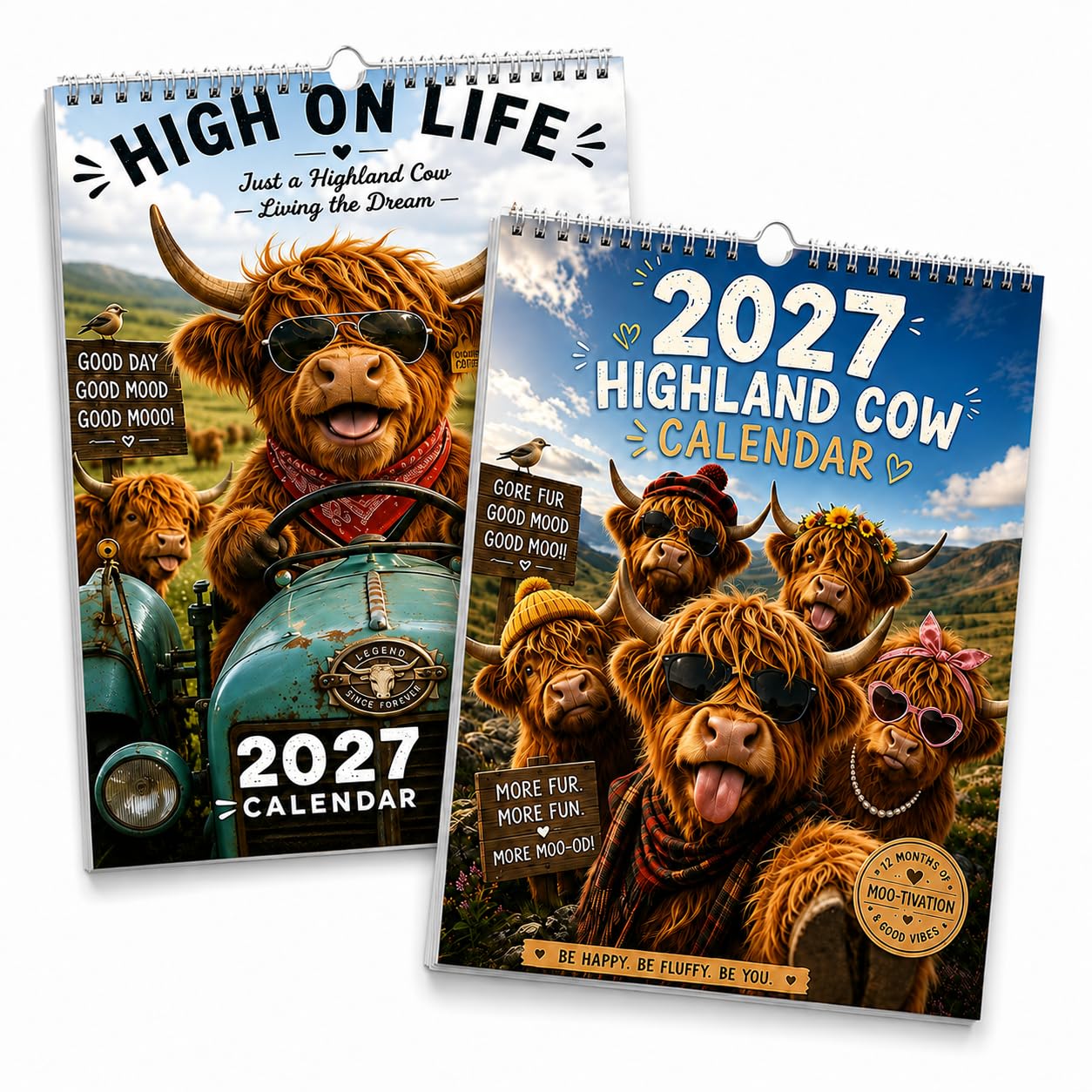 2027 Highland Cow Calendar, 12 Month Funny Wall Planner Gift