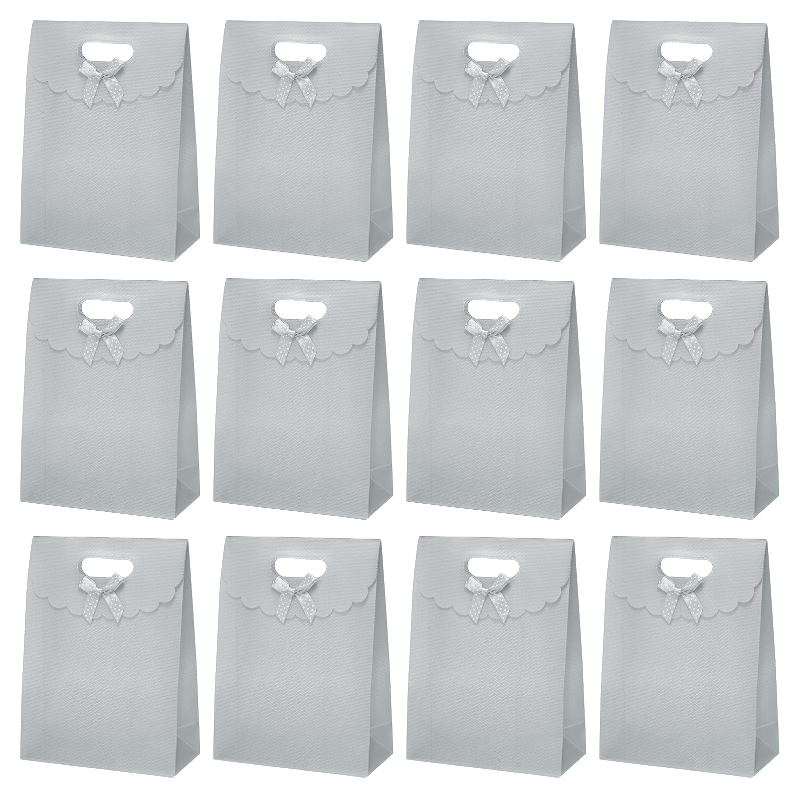 PATIKIL Gift Bags (21 x 7 x 15.5cm, Gray) (12 Pcs) Gift Wrap Bag with Bow Ribbon and Handles, Suit for - Party Favor/Wedding/Bridal Shower/Festivals
