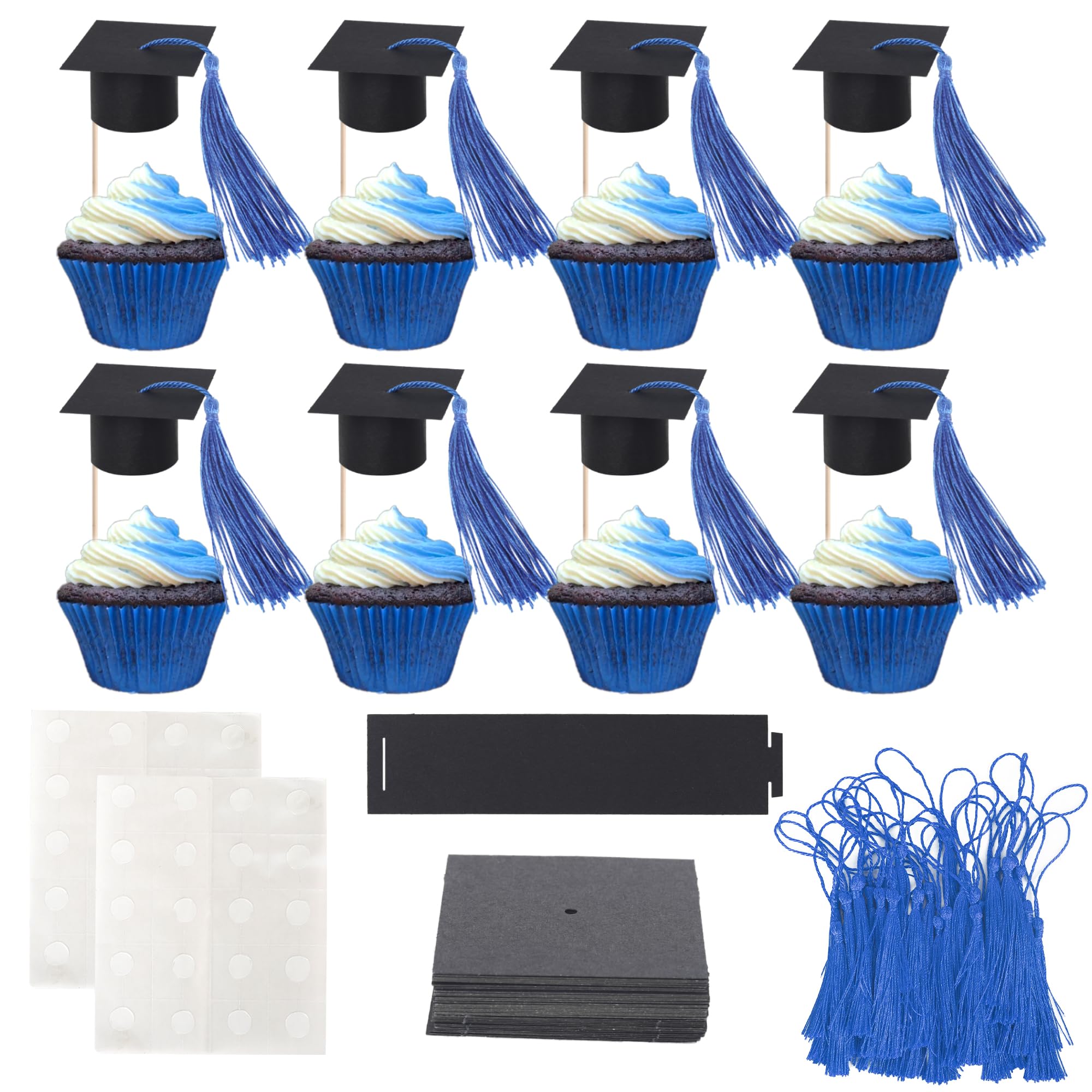 24 Pack 2026 Graduation Cap Cupcake Toppers with Blue Tassel Chocolate Decorations Class of 2026 Congrats Grad Cap Cupcake Picks for 2026 Graduation Theme Party Cake Decorations Supplies โ image 1