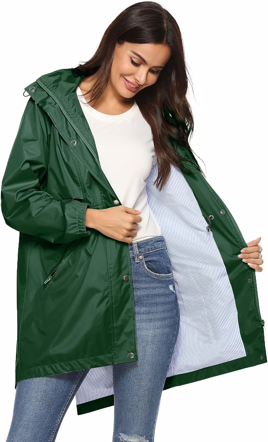 Avoogue Womens Raincoats Waterproof Cinch Waist Breathable All Weather Jacket Long - Image 3
