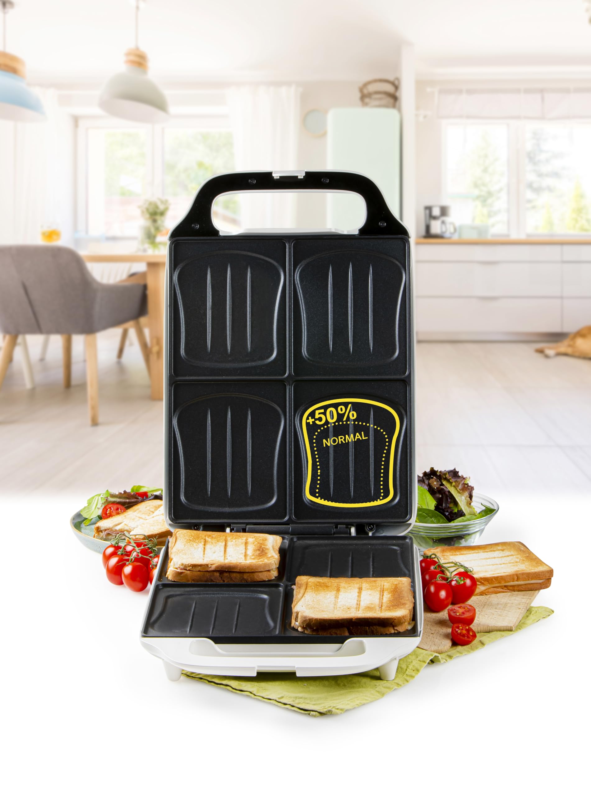 DOMO DO9064C Croque Famille XXL pour 4 grands croques - 1800W - Revêtement antiadhésif - Voyants lumineux - Blanc