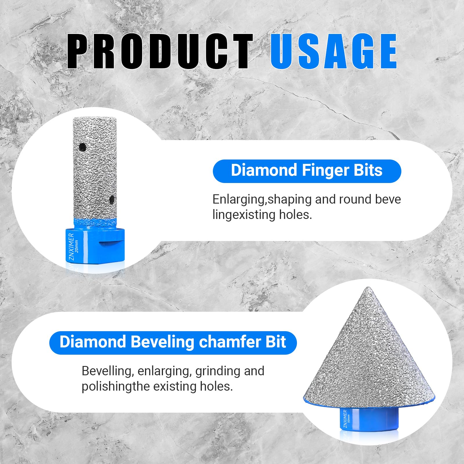 Juego de brocas de diamante para azulejos (12 piezas, 6/6/8/10/25/35/50/68/110 mm, fresa de 20 mm y 50 mm, un adaptador para perforación en seco, porcelana), granito y mármol