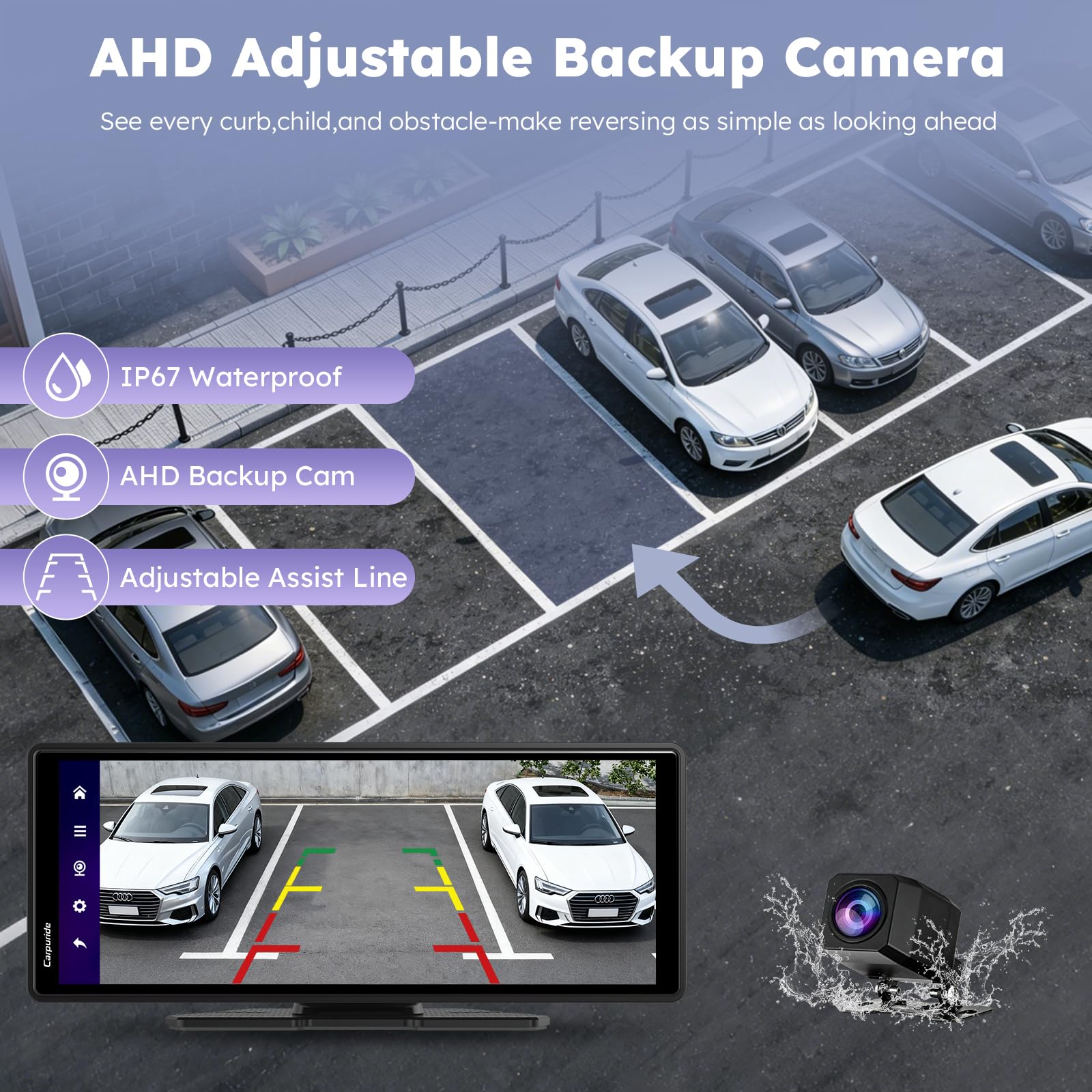 CARPURIDE W903Plus Bezprzewodowy CarPlay i Android Auto 4+64 GB, 9,3-calowy ekran dotykowy HD IPS CarPlay do samochodu, GPS online i offline, Mirror Link, Bluetooth, antena GPS, kamera cofania