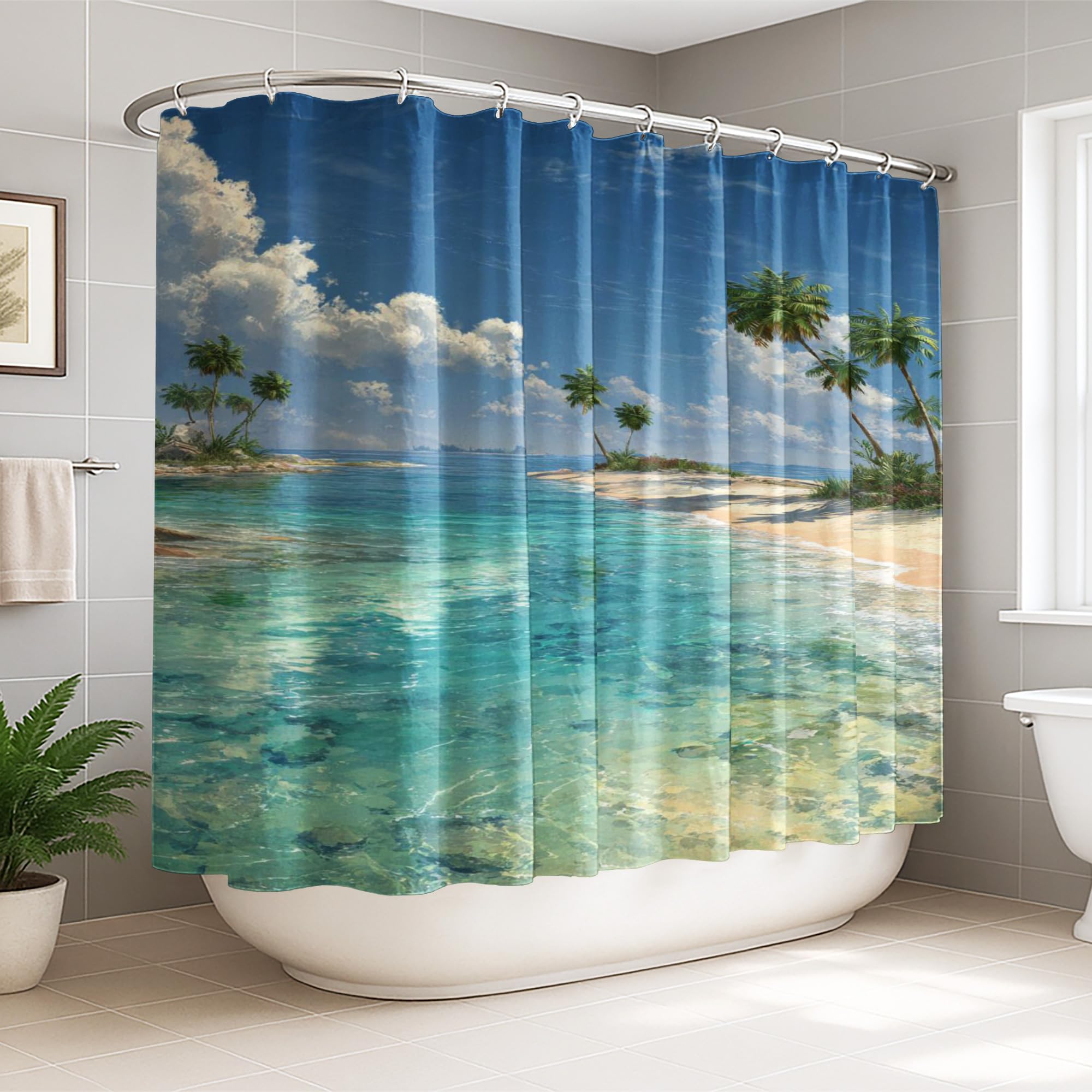 Rideau de douche extra large palmier contre les fuites d'eau des grandes baignoires d'appartement