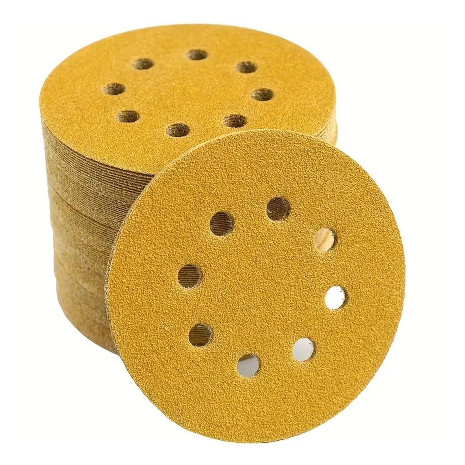 Carta vetrata, dischi di carta abrasiva, 50 pezzi, gialli con 8 fori, gancio e passante, grana 60-800, utensili abrasivi da 5 pollici(120 Grit 5inch)