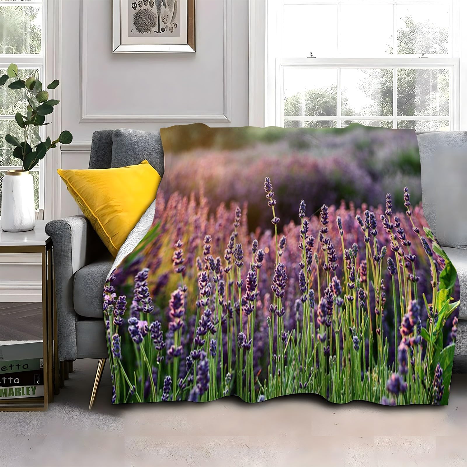 LLSZAHD Lavender Throws Blanket King Size Purple Flowers Comfort Soft Sofa Bed Throw Blanket 152x204cm, Modern Fashion Design Style Children Adults Bedroom Decor - Fluffy Blankets 60"x80"