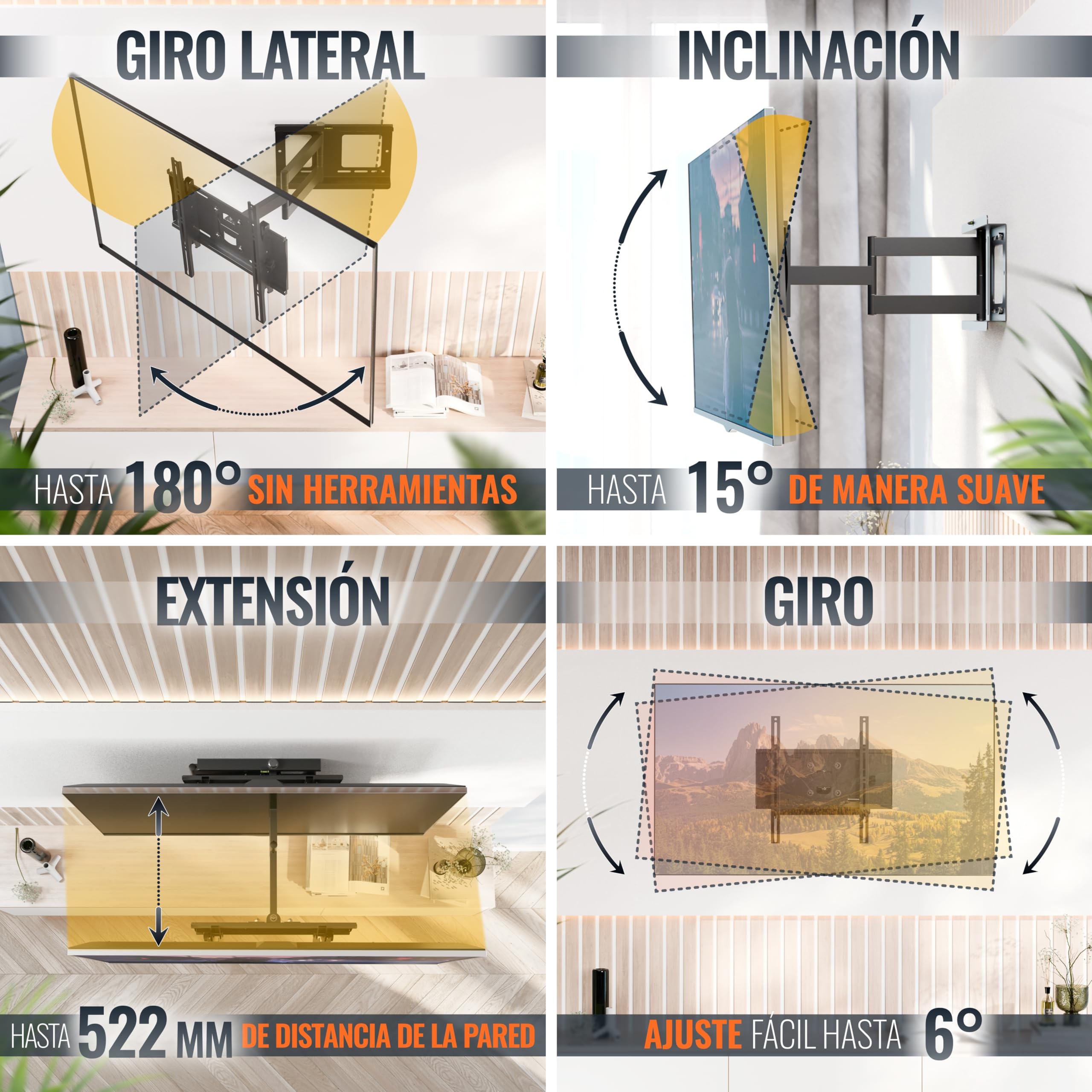 RICOO Soporte TV Pared 40-75" Pulgadas (81-165cm) R23-F Brazo articulado Giratorio Inclinable Colgador televisión Universal VESA 200x200-400x400 Negro